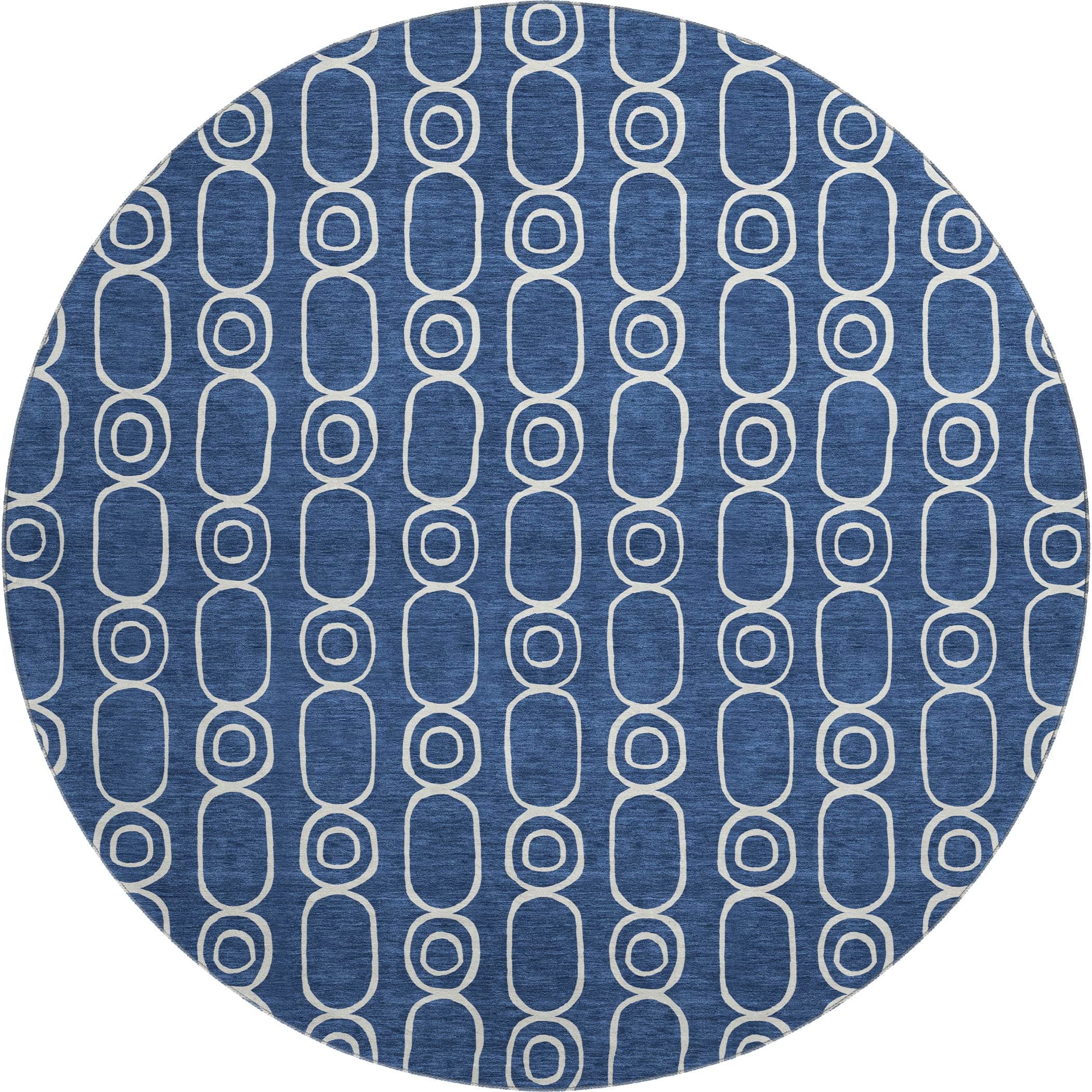 Luxury Washable Indoor/Outdoor Geometric TR6 Navy Blue Rug 8' x 8' #shape_Round