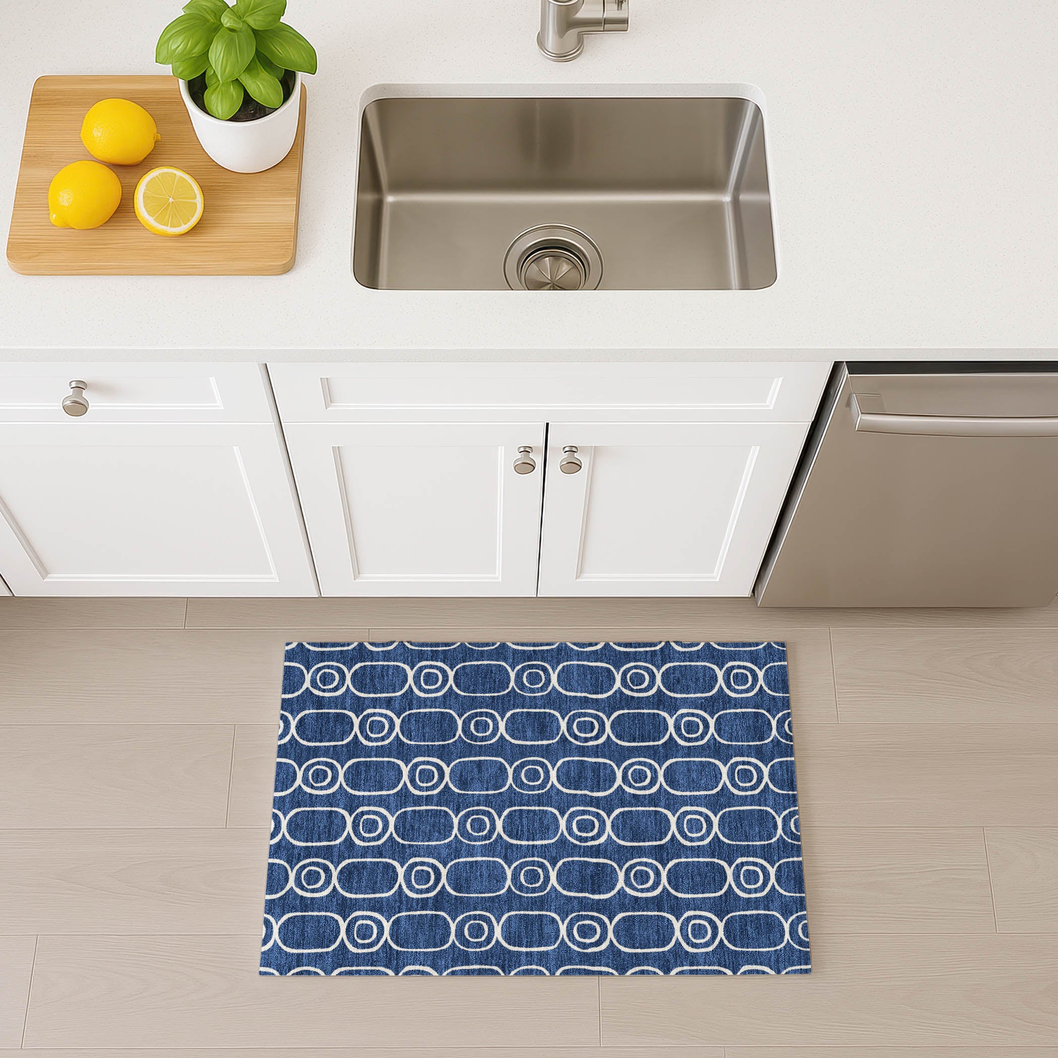 Luxury Washable Indoor/Outdoor Geometric TR6 Navy Blue Rug 1'8" x 2'6" #shape_Rectangle