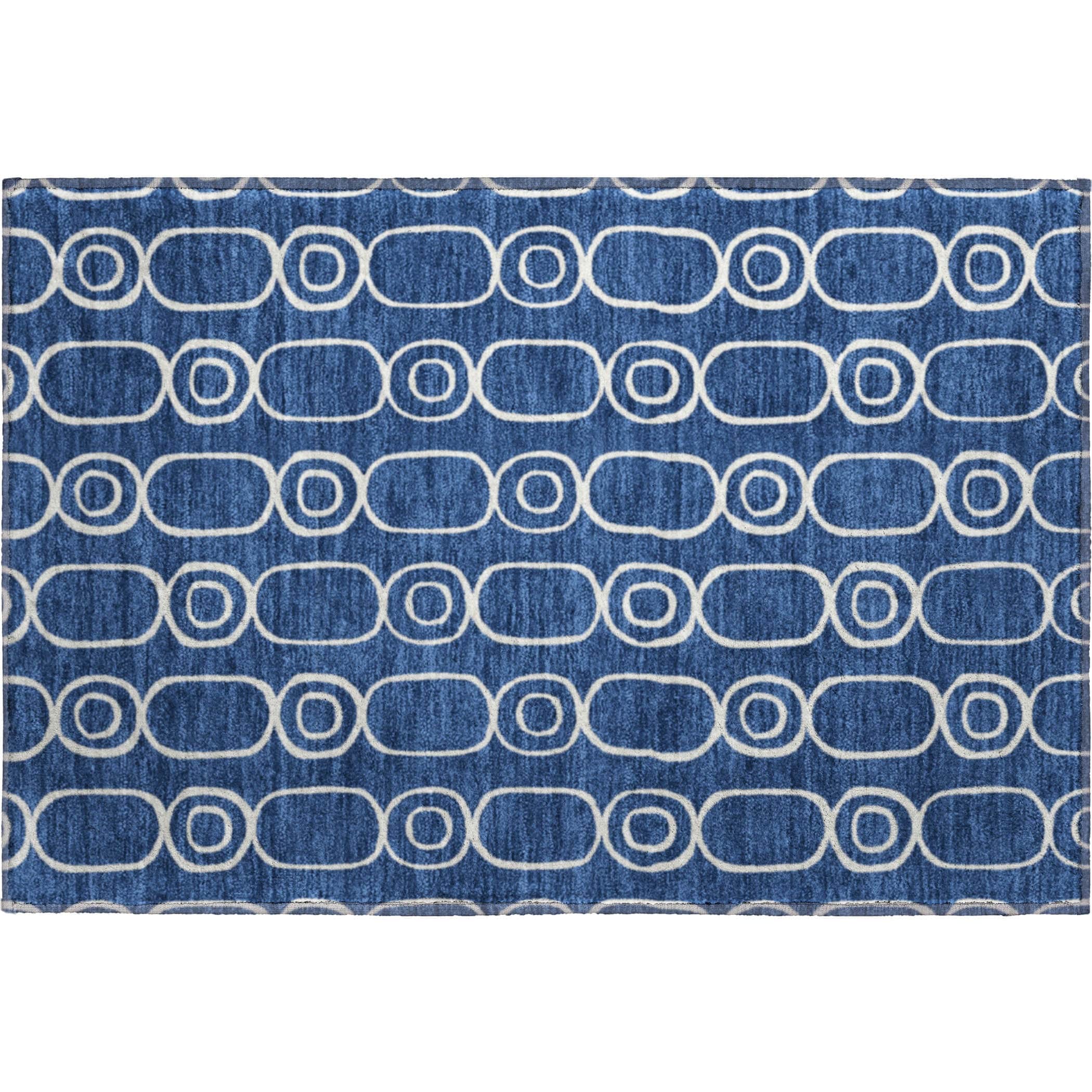 Luxury Washable Indoor/Outdoor Geometric TR6 Navy Blue Rug 1'8" x 2'6" #shape_Rectangle