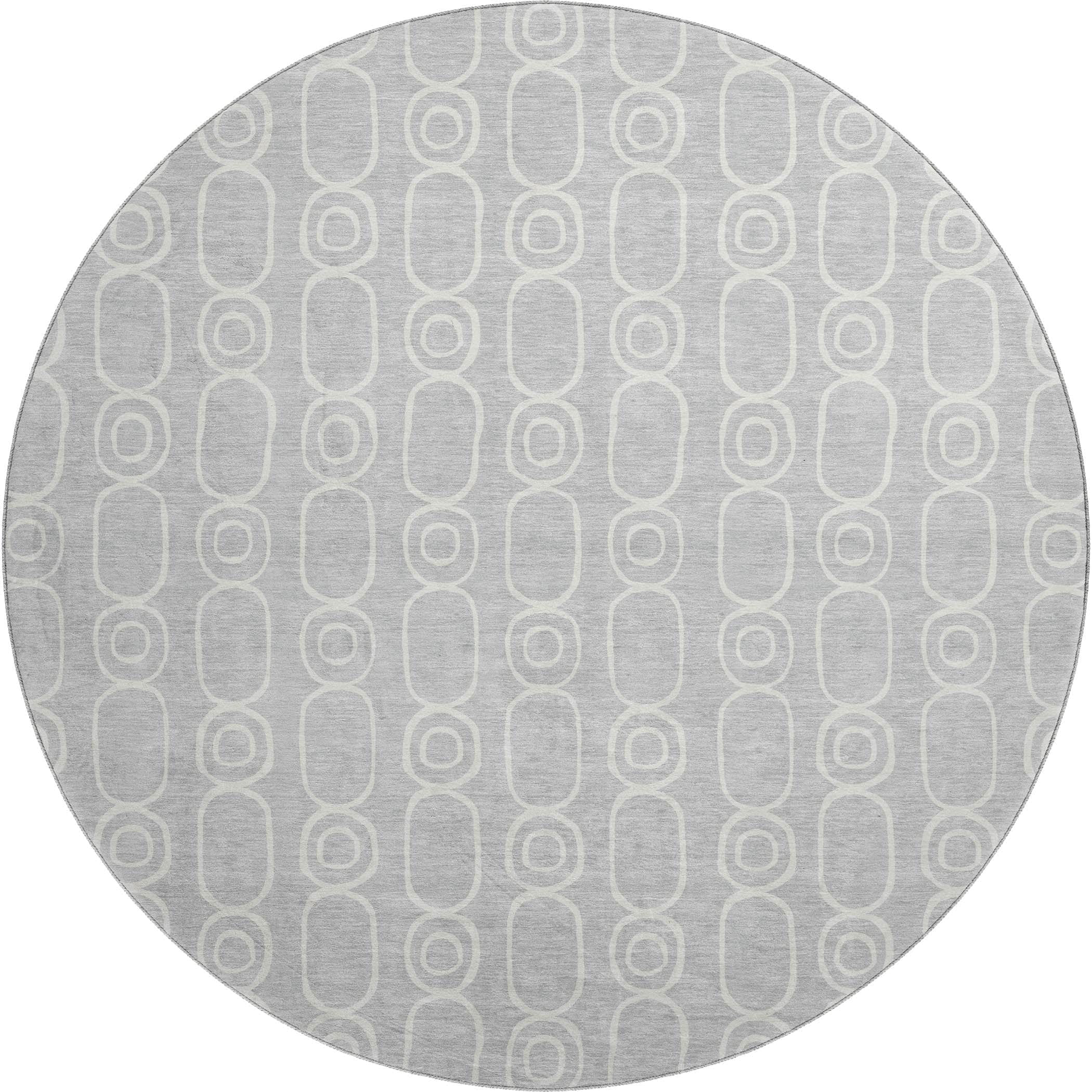 Luxury Washable Indoor/Outdoor Geometric TR6 Silver Gray Rug 8' x 8' #shape_Round