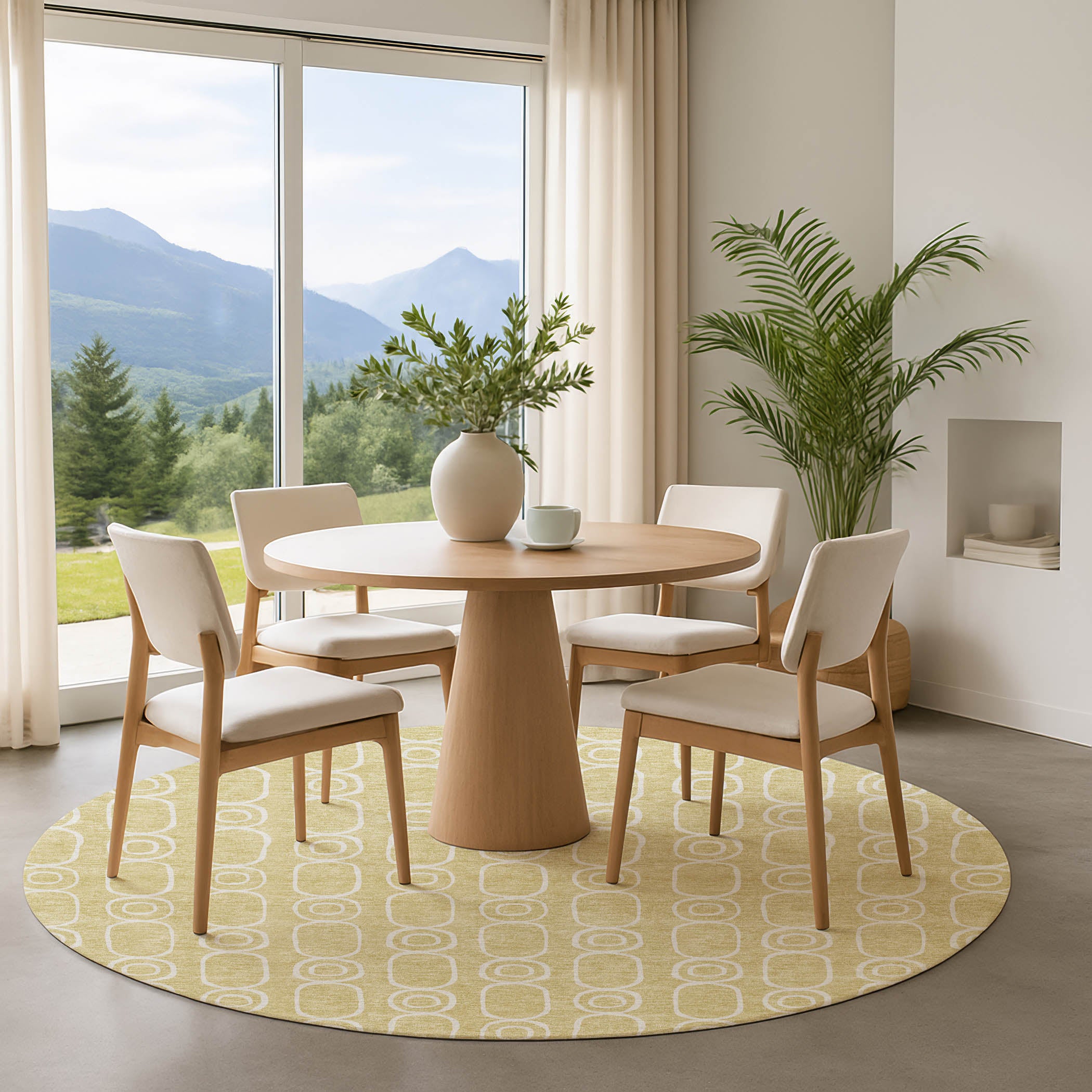 Luxury Washable Indoor/Outdoor Geometric TR6 Wheat Gold Rug 8' x 8' #shape_Round
