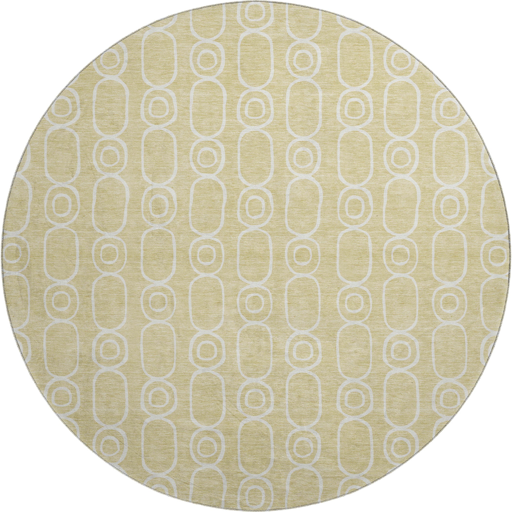 Luxury Washable Indoor/Outdoor Geometric TR6 Wheat Gold Rug 8' x 8' #shape_Round