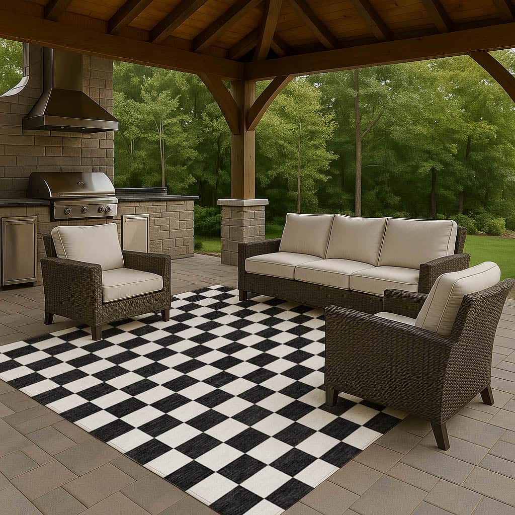 Luxury Washable Indoor/Outdoor Geometric TR7 Black Rug 2'6" x 3'10" #shape_Rectangle