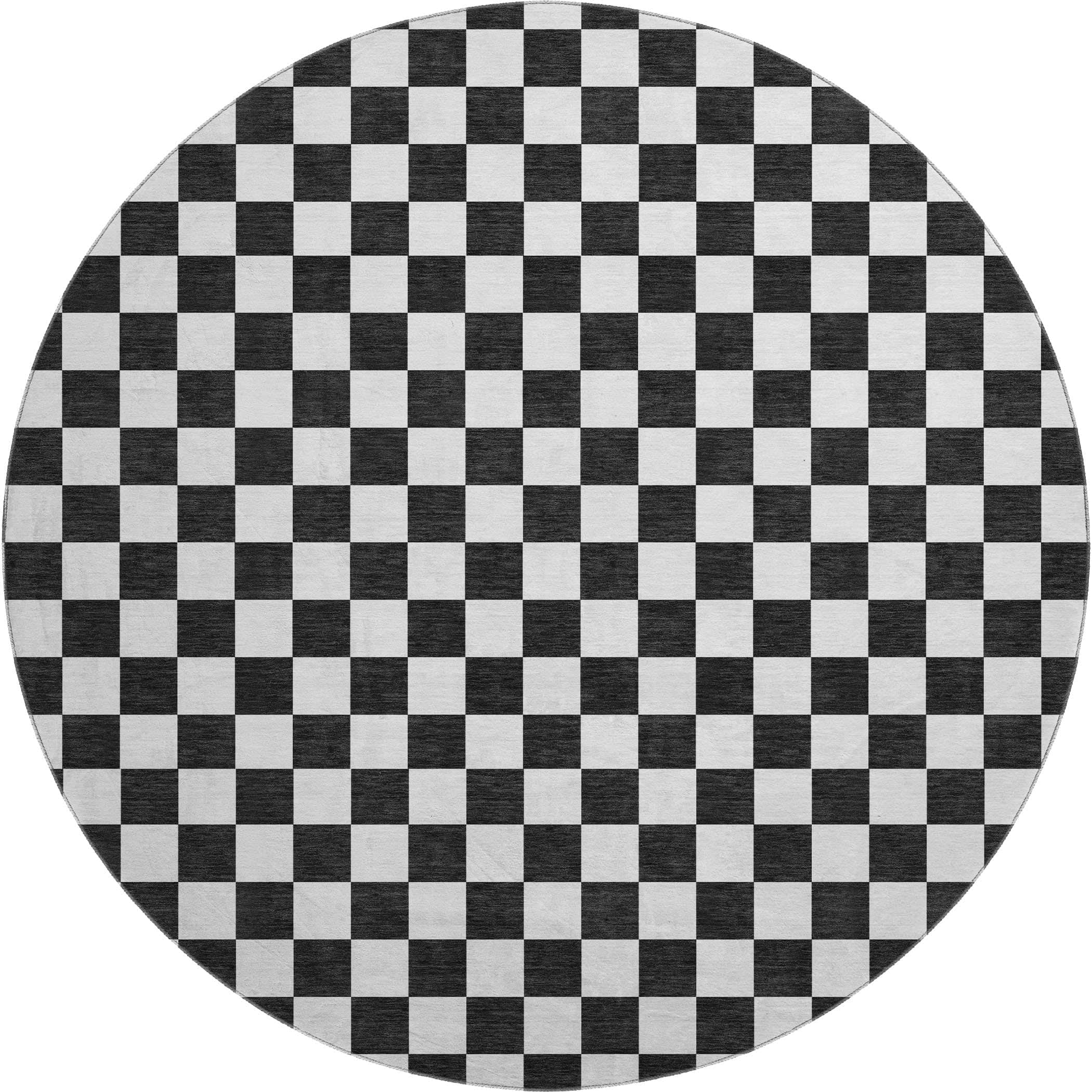 Luxury Washable Indoor/Outdoor Geometric TR7 Black Rug 8' x 8' #shape_Round
