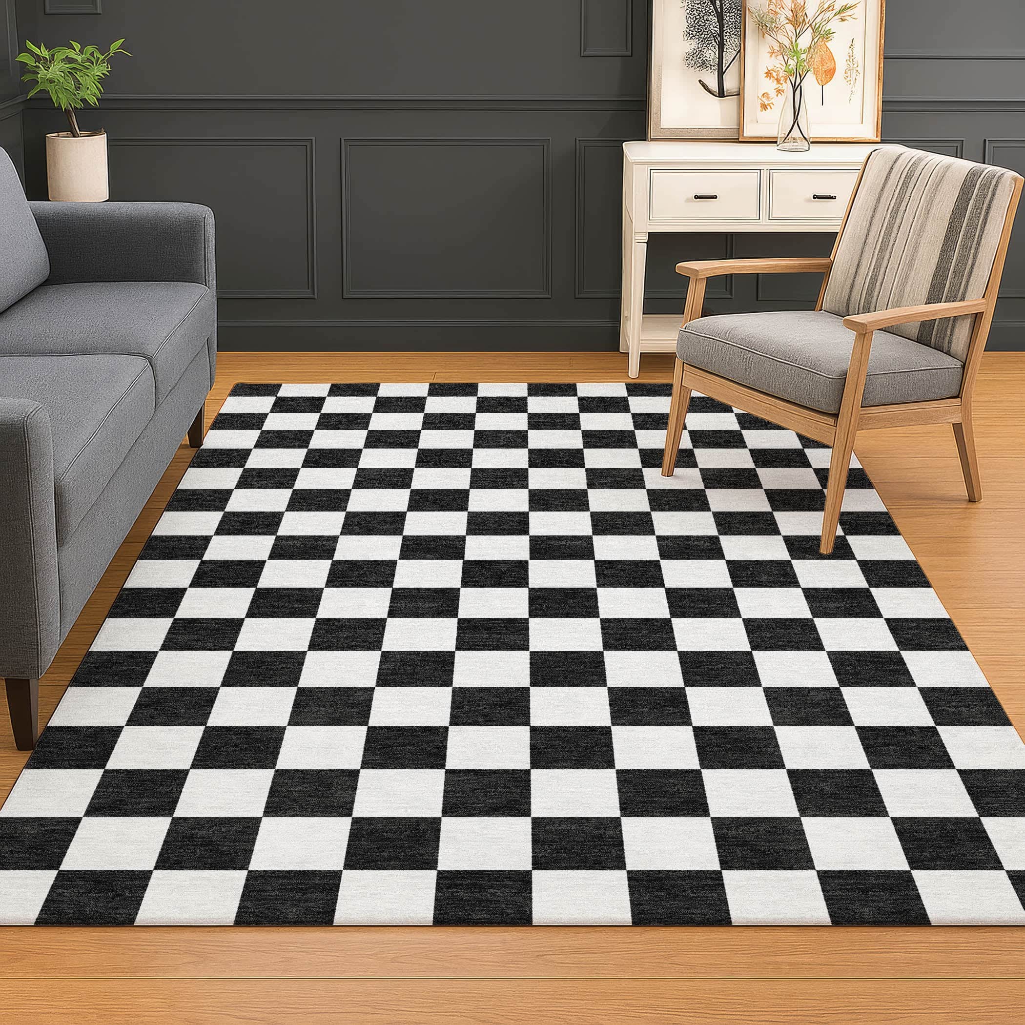Luxury Washable Indoor/Outdoor Geometric TR7 Black Rug 2'6" x 3'10" #shape_Rectangle