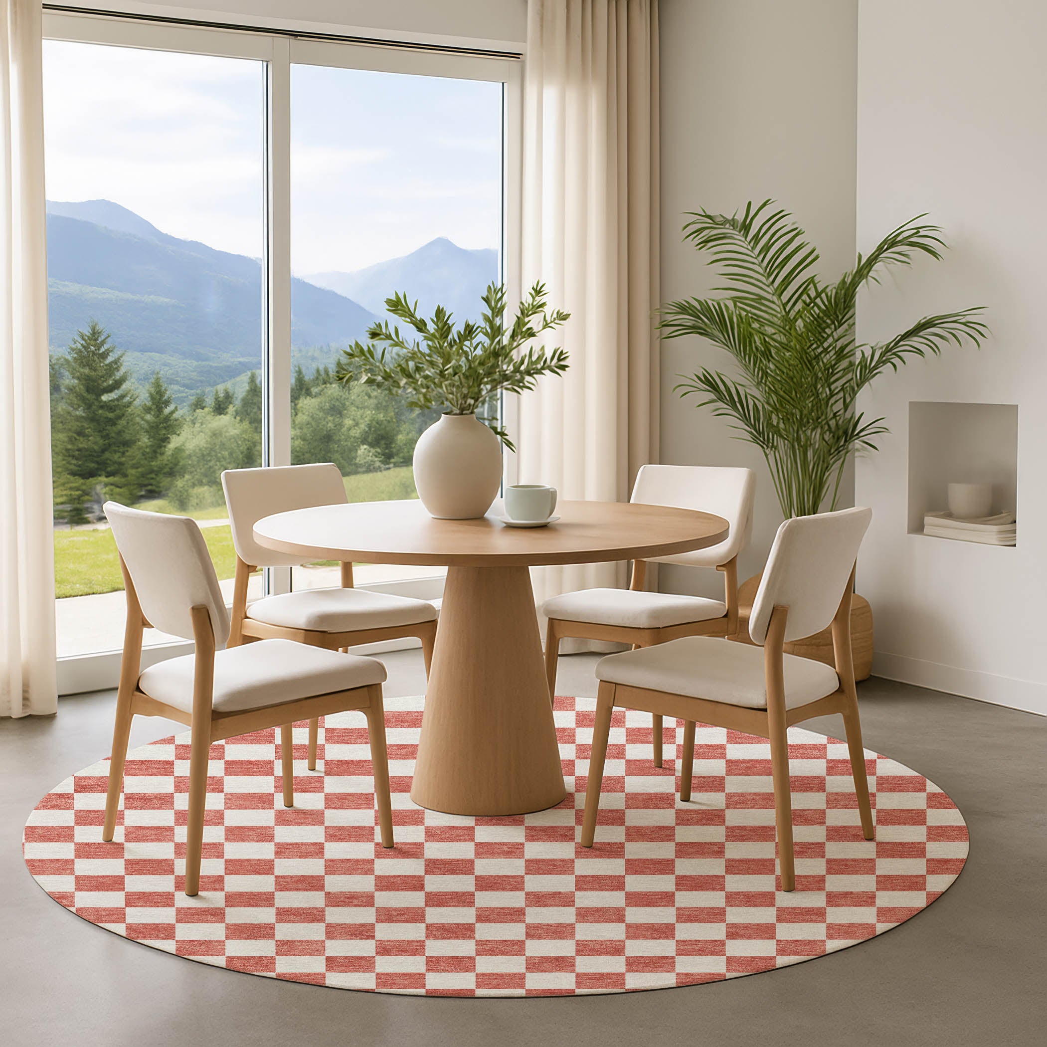 Luxury Washable Indoor/Outdoor Geometric TR7 Coral Orange Rug 8' x 8' #shape_Round