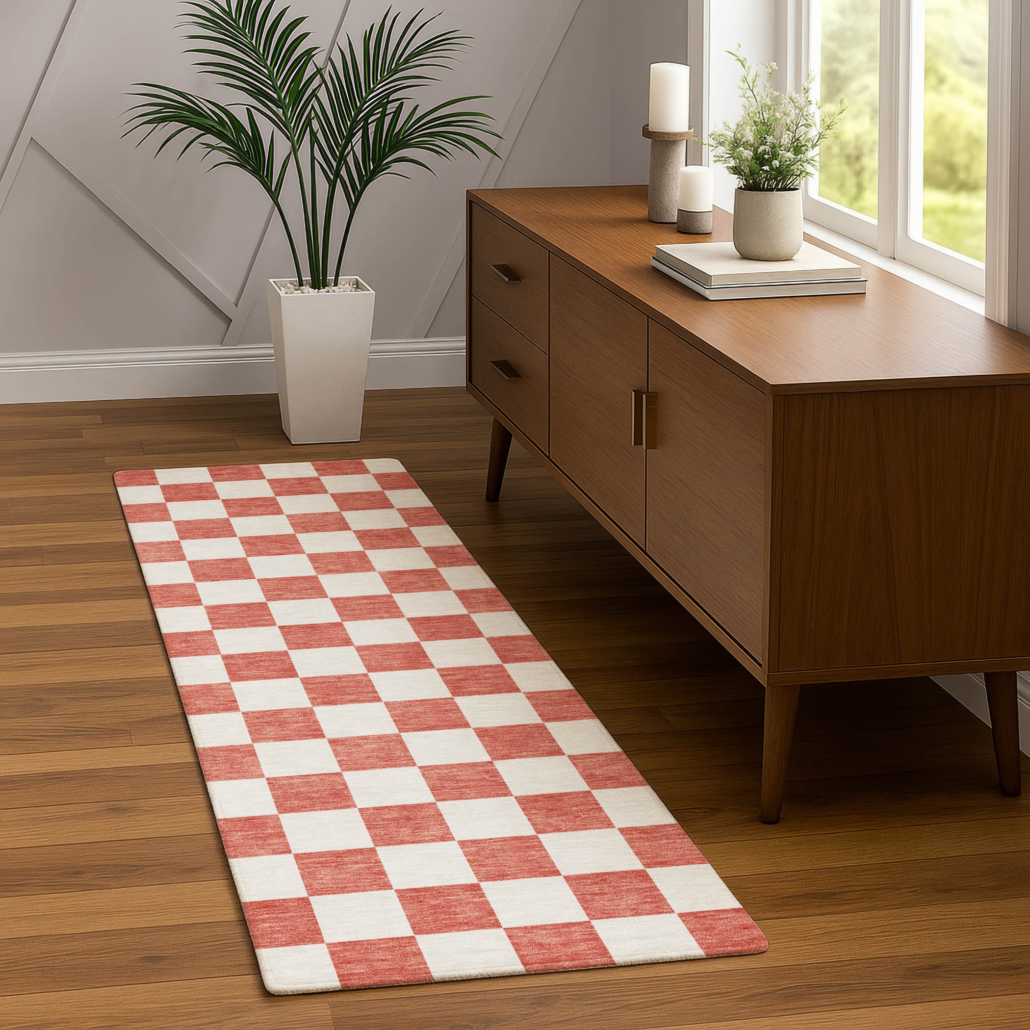 Luxury Washable Indoor/Outdoor Geometric TR7 Coral Orange Rug 2'3" x 7'6" #shape_Runner