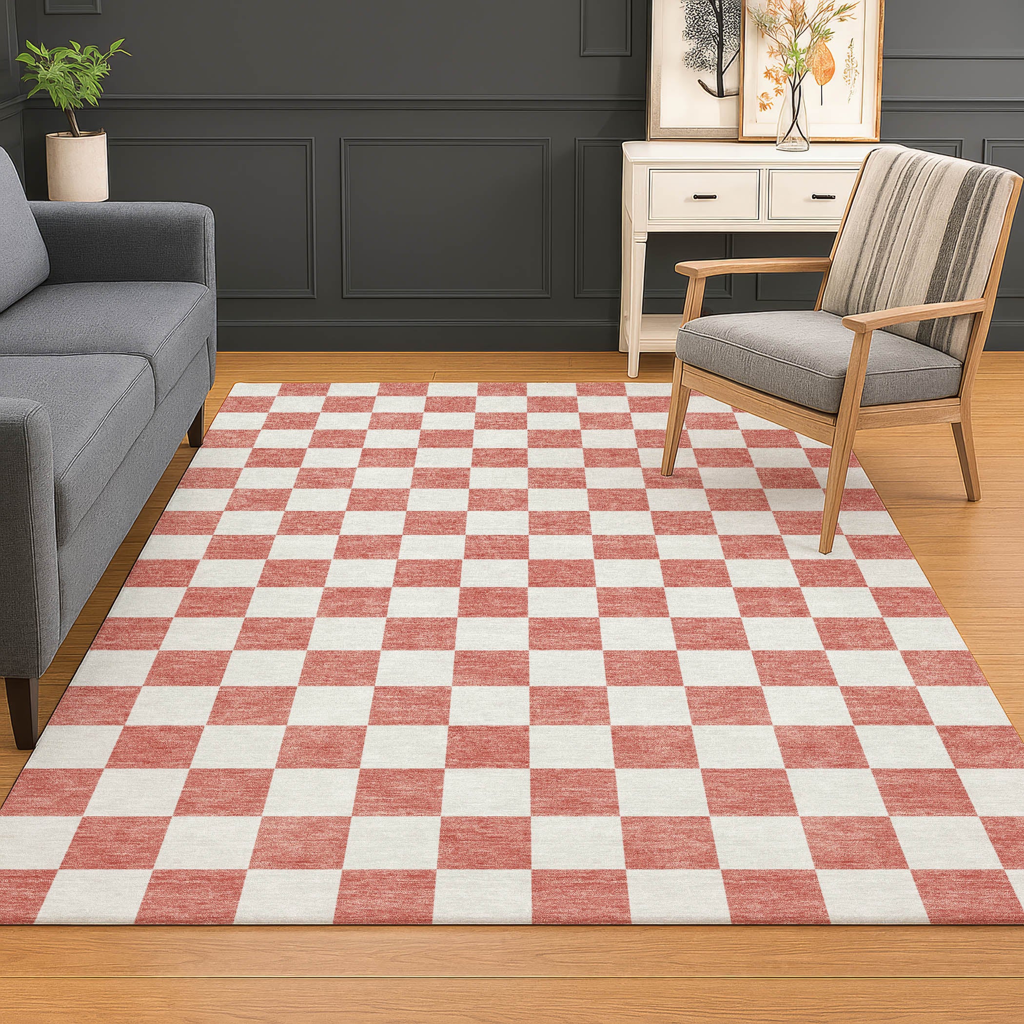 Luxury Washable Indoor/Outdoor Geometric TR7 Coral Orange Rug 2'6" x 3'10" #shape_Rectangle