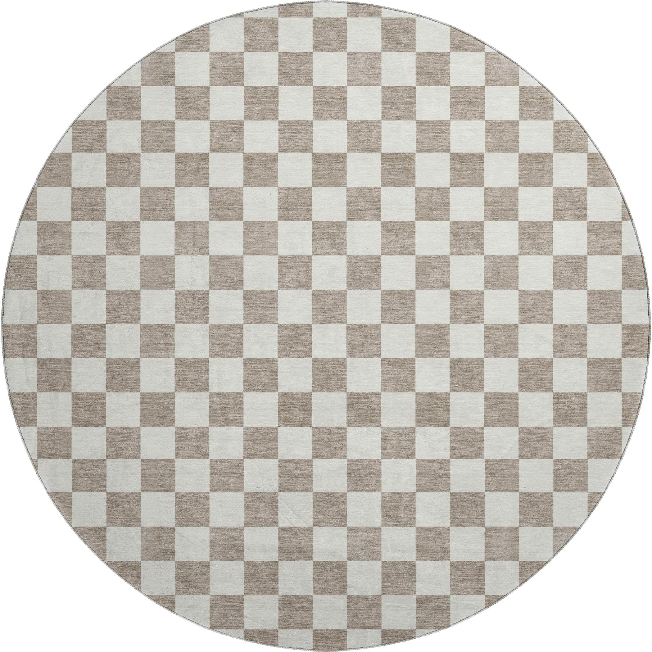 Luxury Washable Indoor/Outdoor Geometric TR7 Khaki Brown Rug 8' x 8' #shape_Round