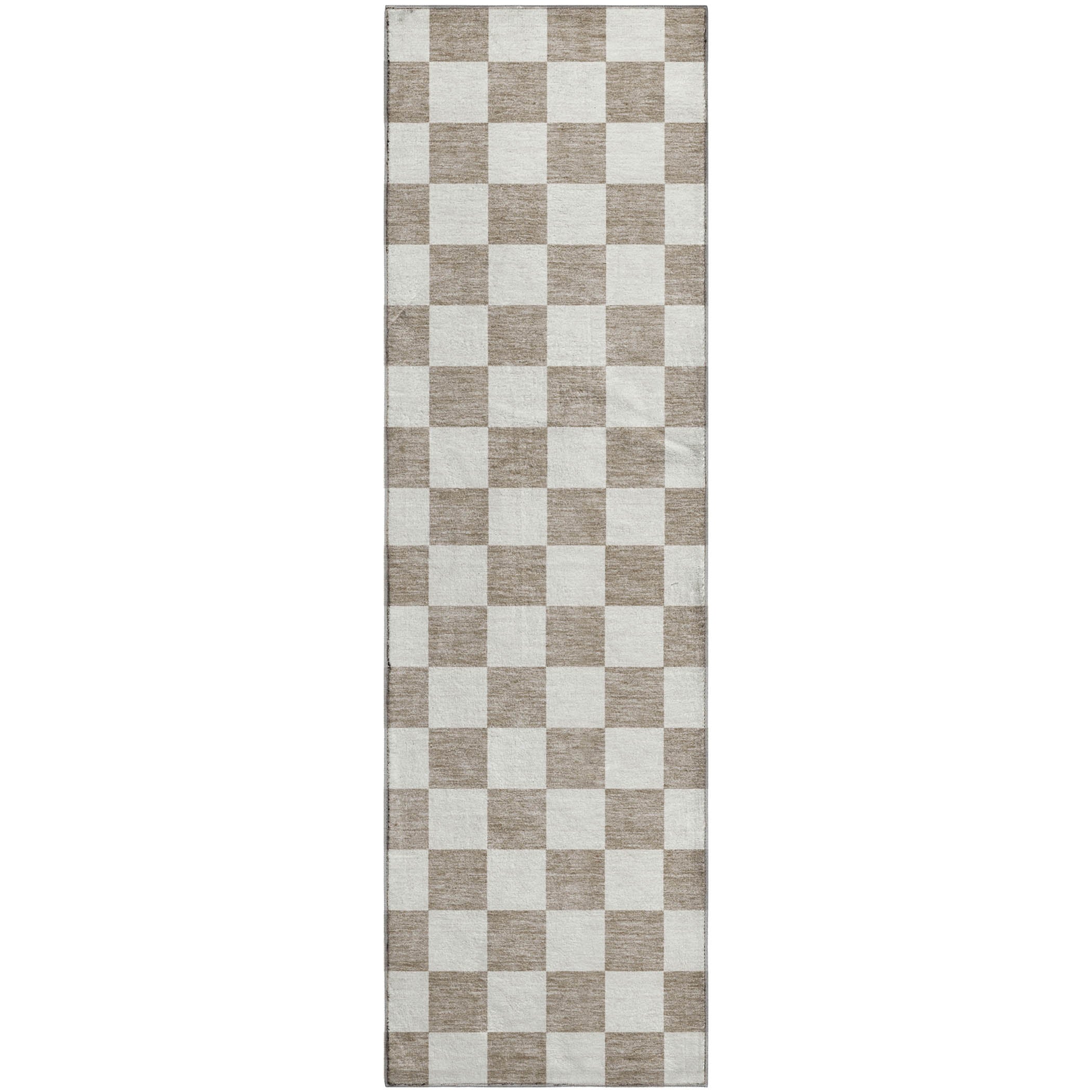 Luxury Washable Indoor/Outdoor Geometric TR7 Khaki Brown Rug 2'3" x 7'6" #shape_Runner