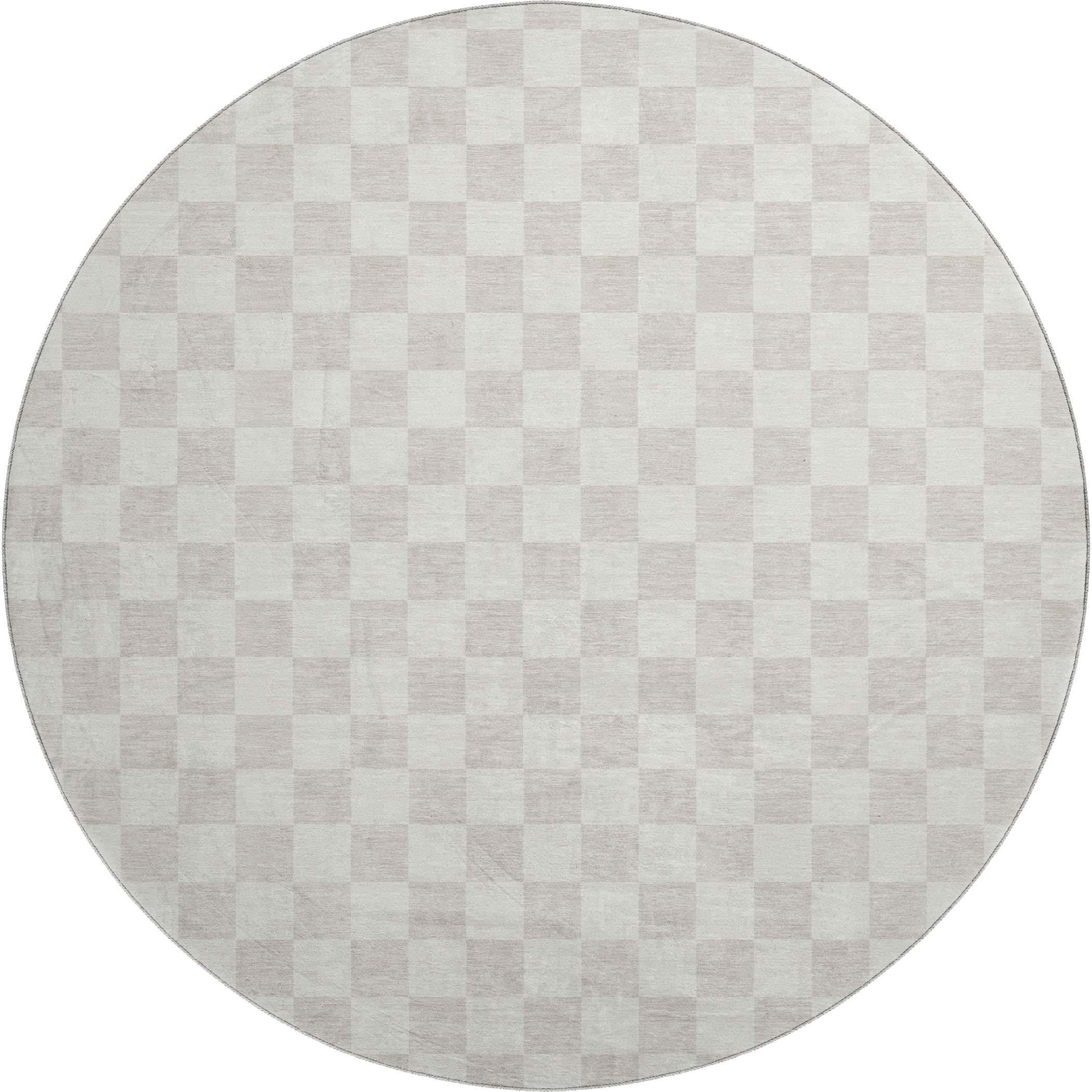 Luxury Washable Indoor/Outdoor Geometric TR7 Linen Ivory Rug 8' x 8' #shape_Round
