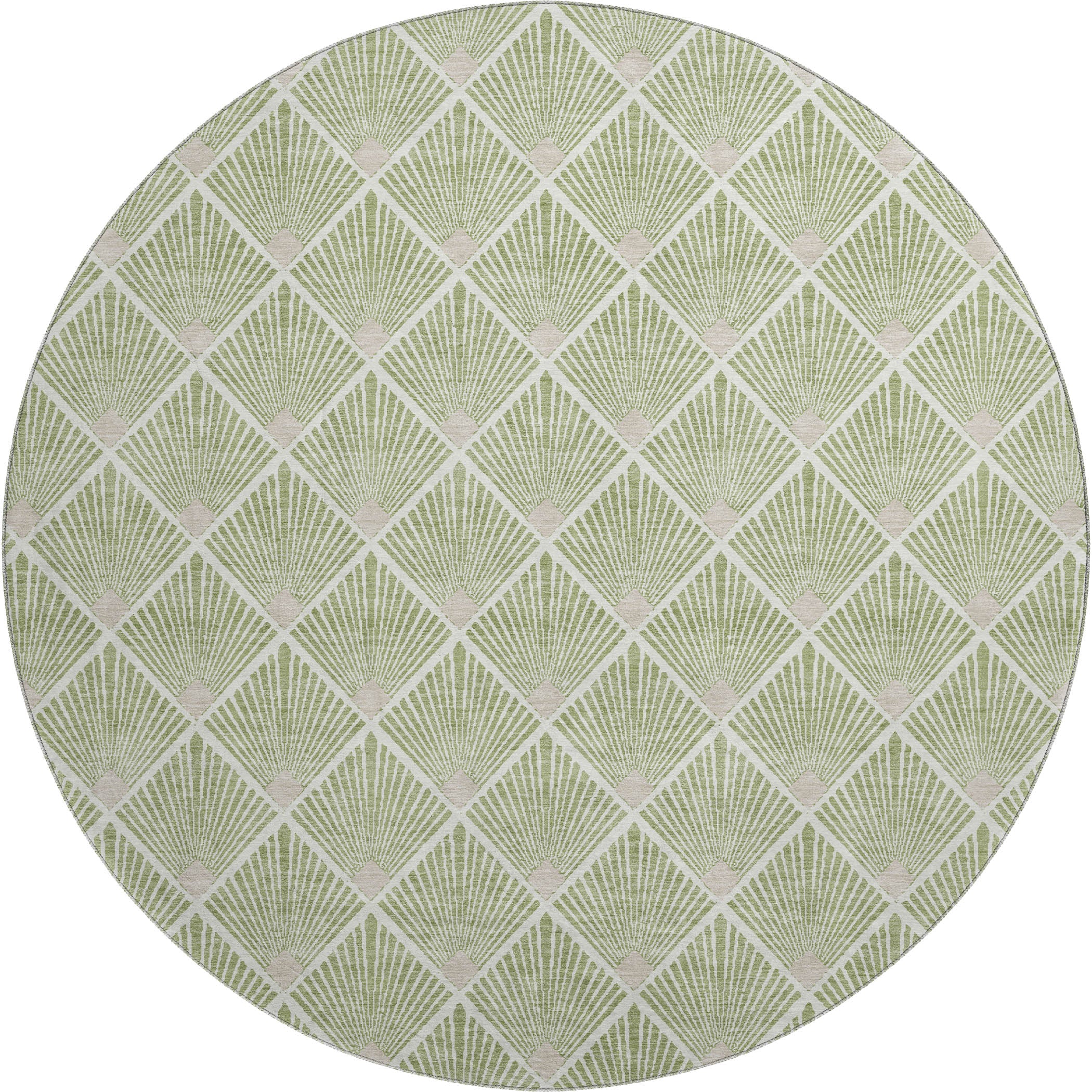 Luxury Washable Indoor/Outdoor Geometric TR9 Aloe Green Rug 8' x 8' #shape_Round
