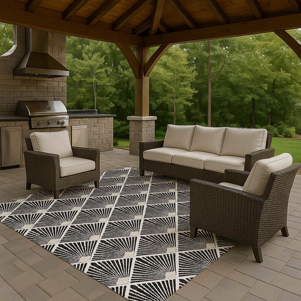 Luxury Washable Indoor/Outdoor Geometric TR9 Black Rug 2'6" x 3'10" #shape_Rectangle