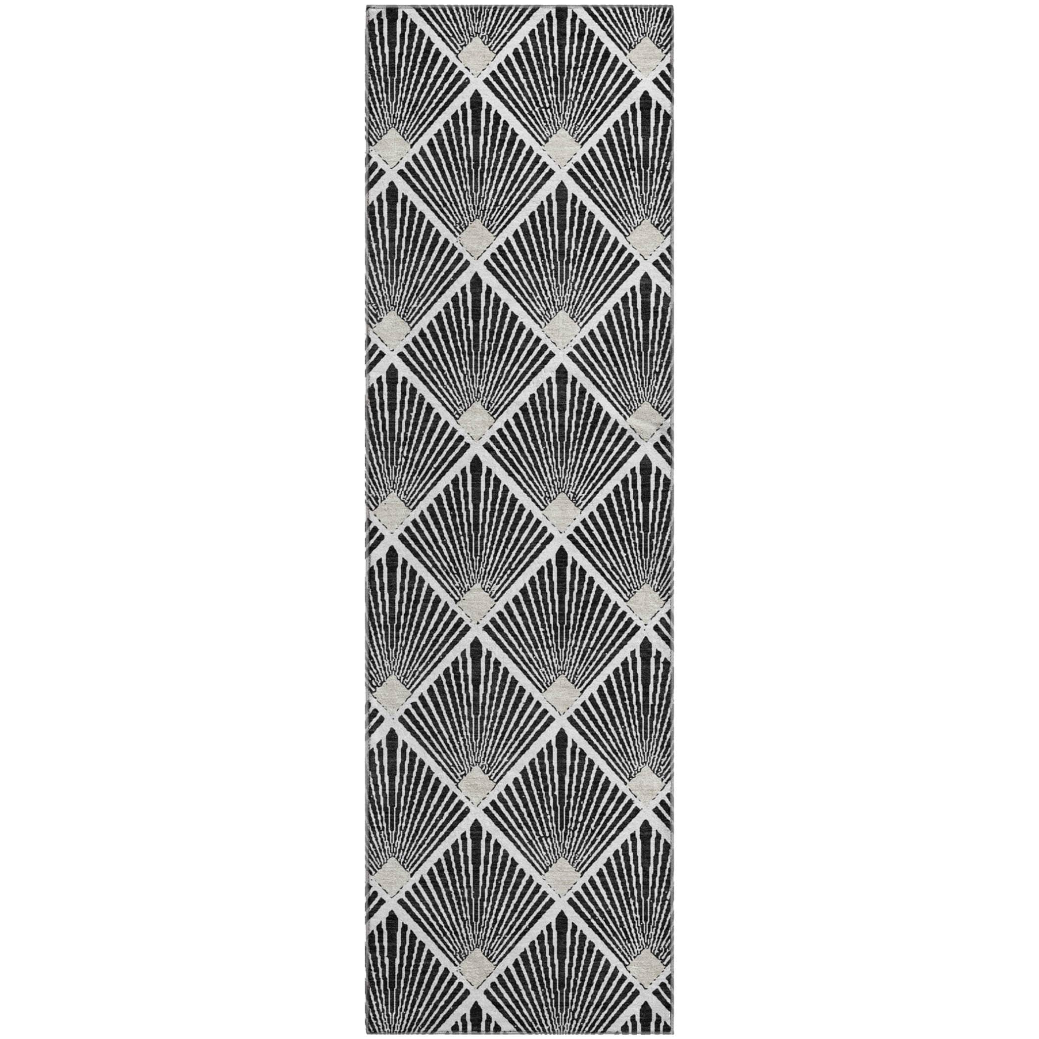 Luxury Washable Indoor/Outdoor Geometric TR9 Black Rug 2'3" x 7'6" #shape_Runner