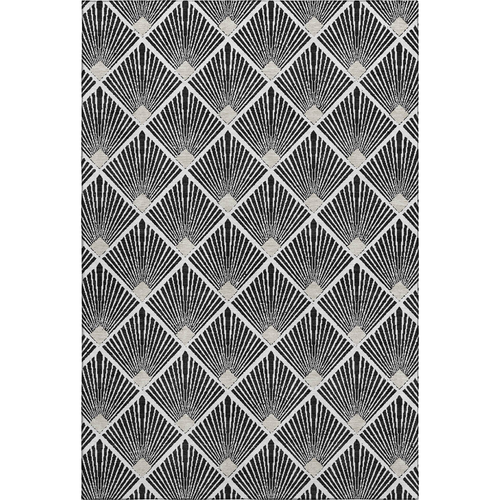 Luxury Washable Indoor/Outdoor Geometric TR9 Black Rug 2'6" x 3'10" #shape_Rectangle