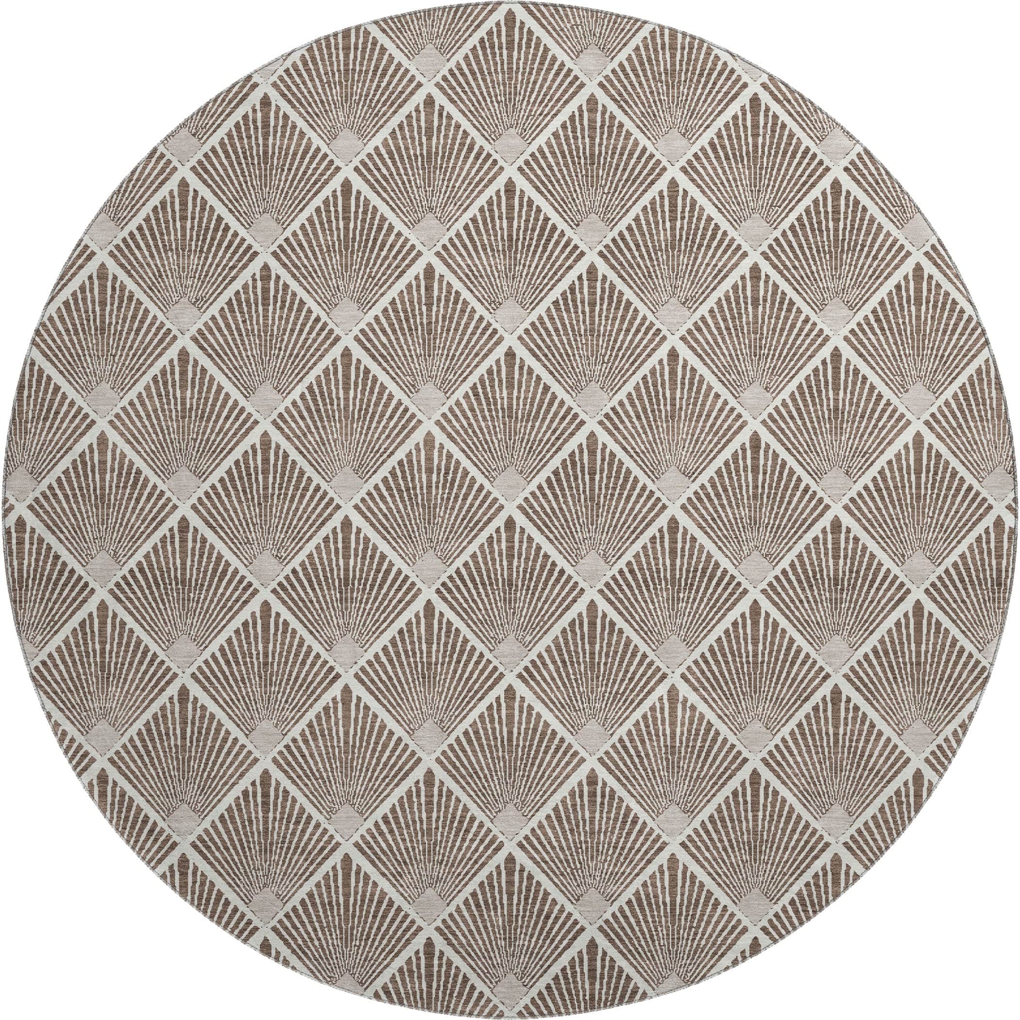 Luxury Washable Indoor/Outdoor Geometric TR9 Brown Rug 8' x 8' #shape_Round