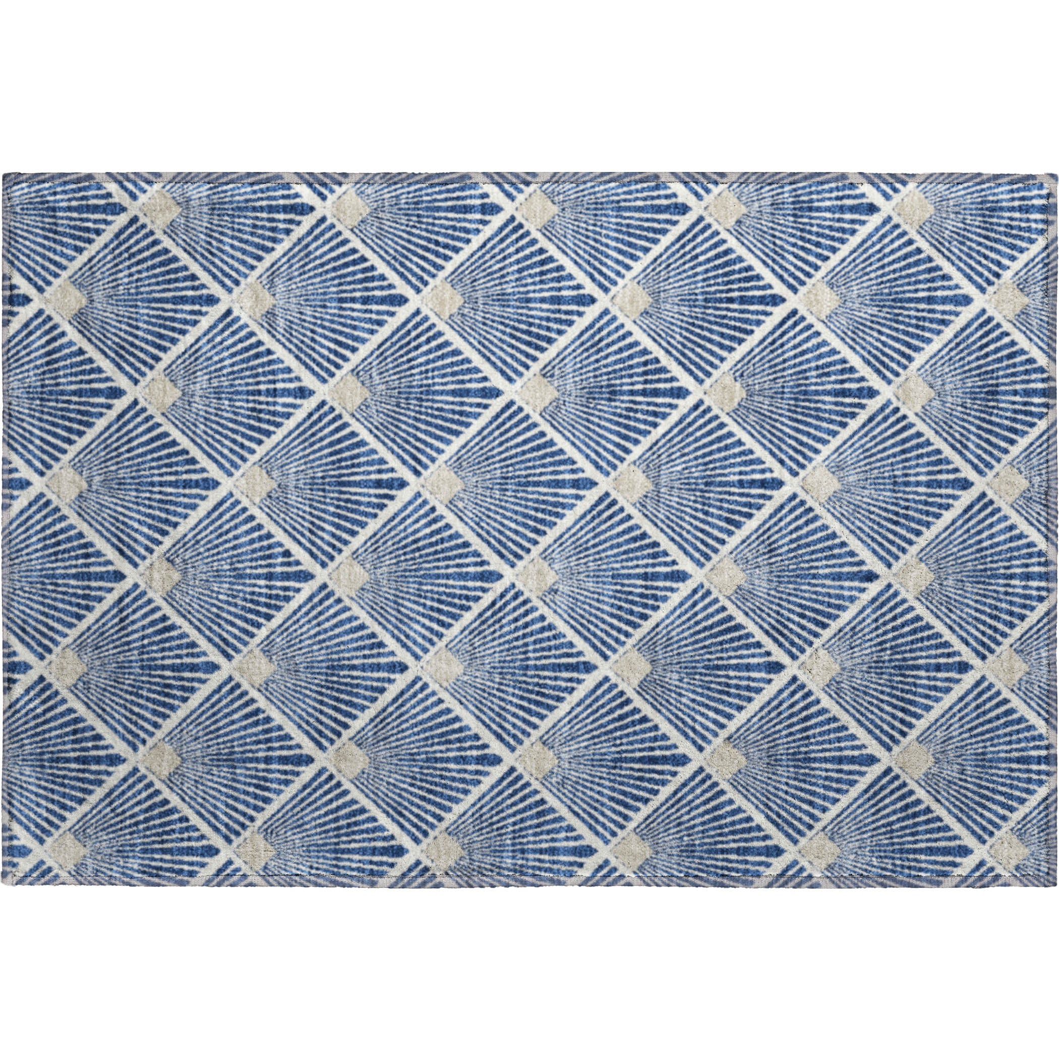 Luxury Washable Indoor/Outdoor Geometric TR9 Navy Blue Rug 1'8" x 2'6" #shape_Rectangle