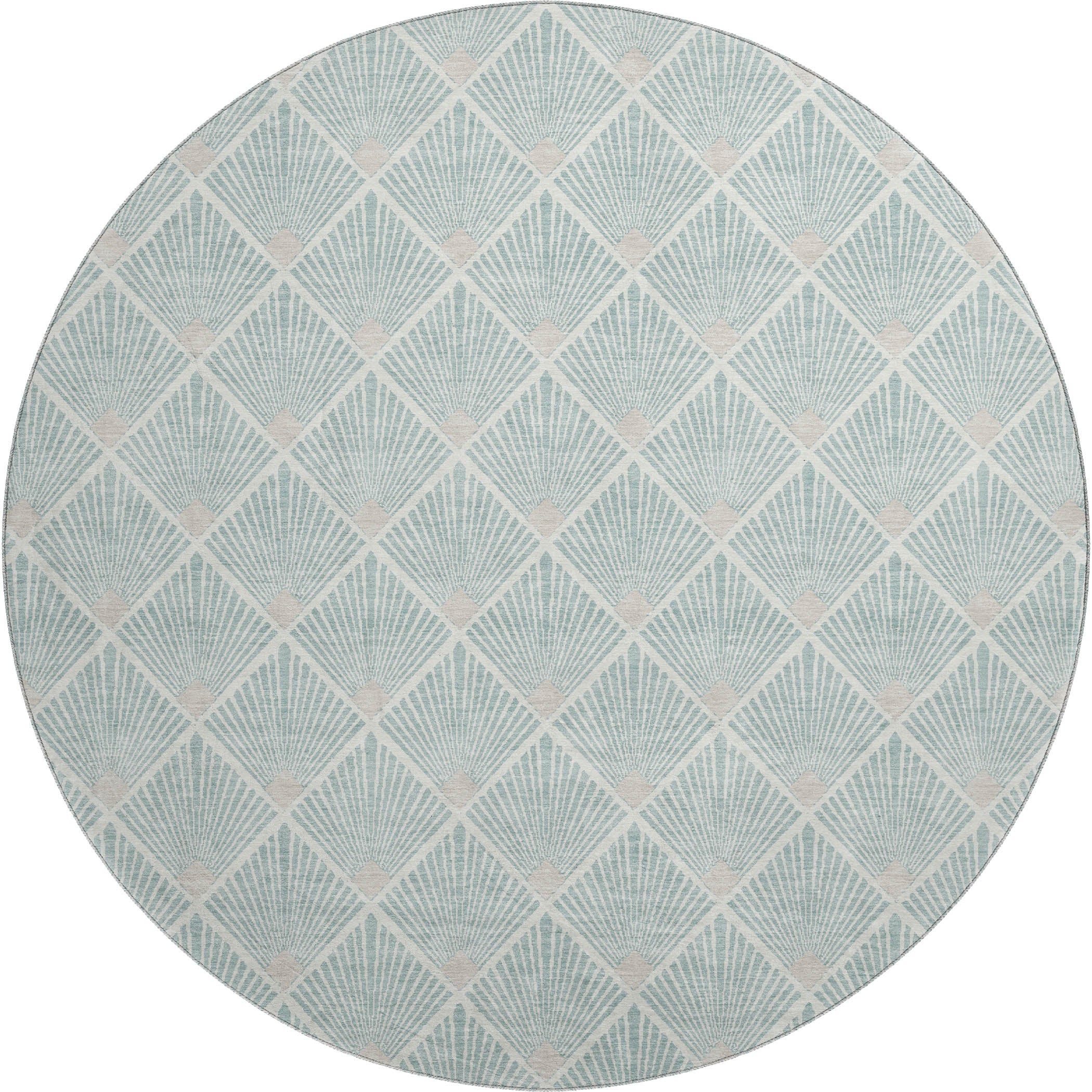 Luxury Washable Indoor/Outdoor Geometric TR9 Seafoam Blue Rug 8' x 8' #shape_Round