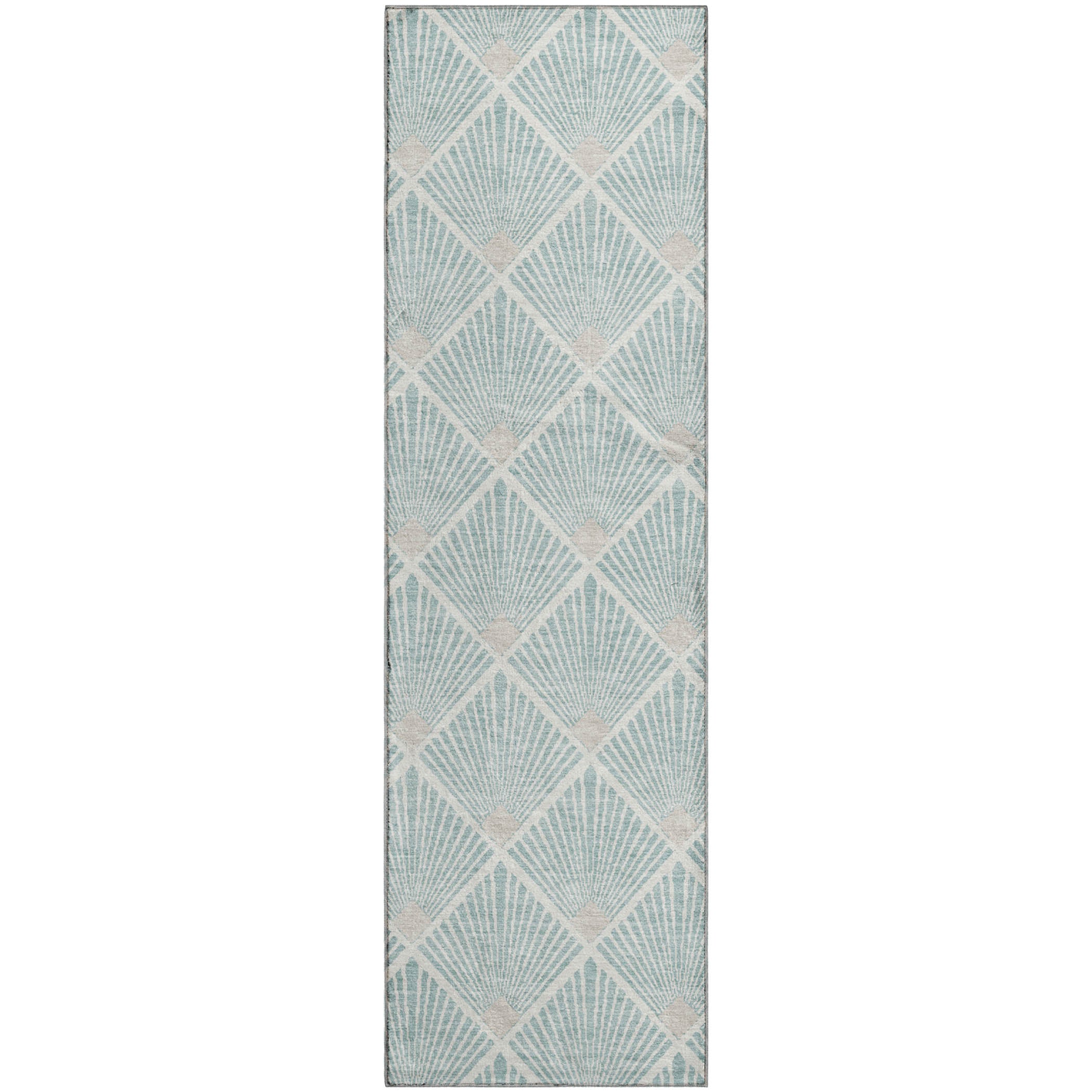 Luxury Washable Indoor/Outdoor Geometric TR9 Seafoam Blue Rug 2'3" x 7'6" #shape_Runner