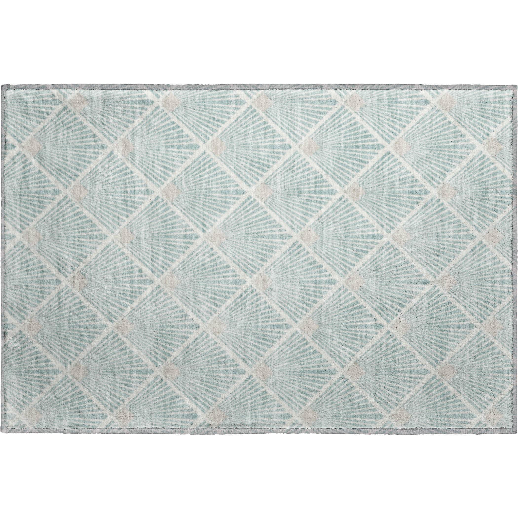 Luxury Washable Indoor/Outdoor Geometric TR9 Seafoam Blue Rug 1'8" x 2'6" #shape_Rectangle