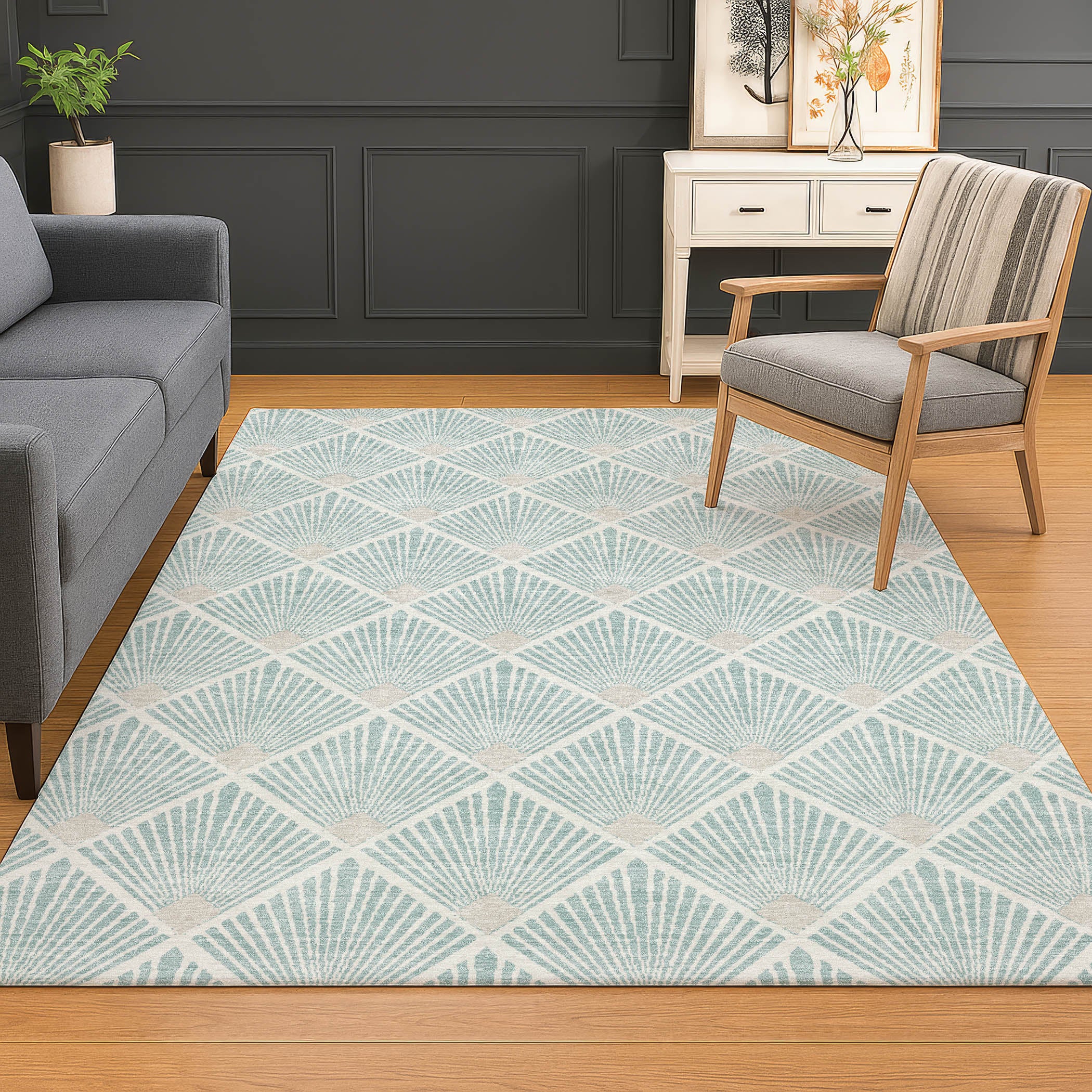 Luxury Washable Indoor/Outdoor Geometric TR9 Seafoam Blue Rug 2'6" x 3'10" #shape_Rectangle