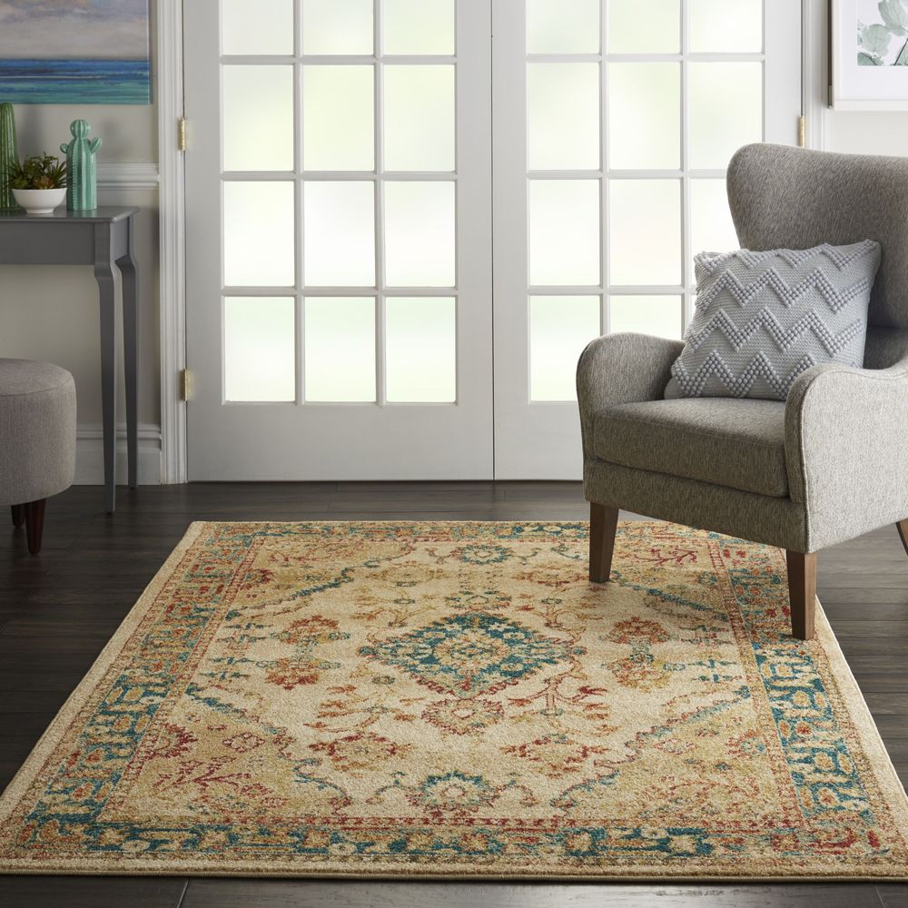 Traditional Vintage TRV04 Ivory/Teal Rugs #color_ivory/teal