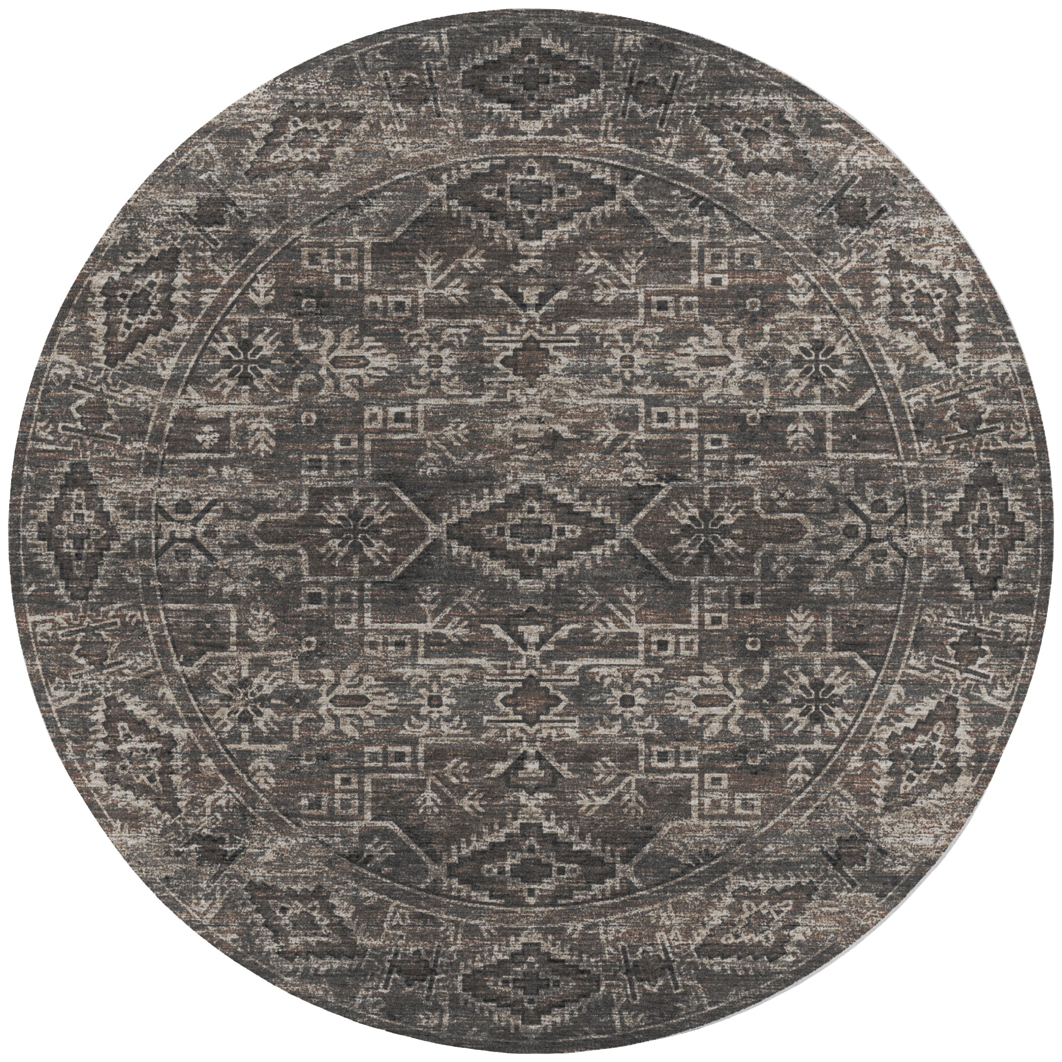 Indoor/Outdoor Traditional TU10 Gray Rug 4' x 4' #shape_Round