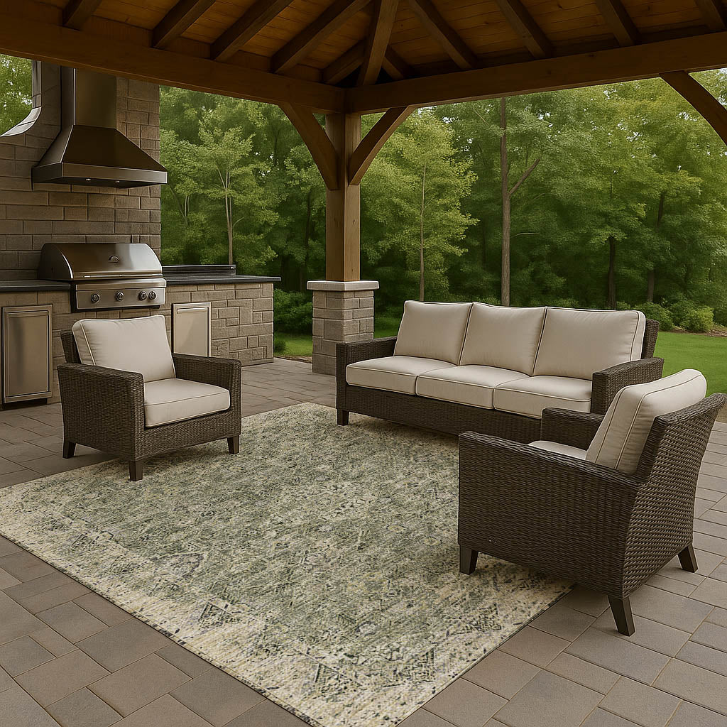 Indoor/Outdoor Traditional TU12 Green Rug 3' x 5' #shape_Rectangle