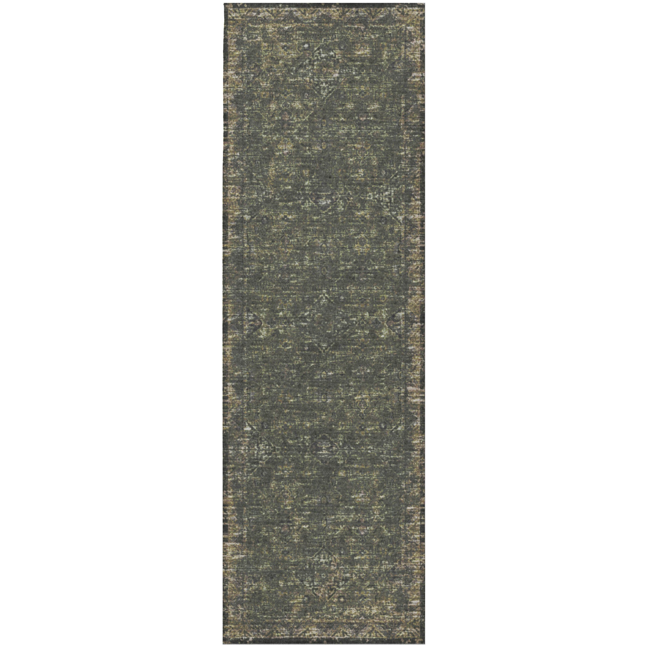 Indoor/Outdoor Traditional TU12 Green Rug 2'6" x 10' #shape_Runner