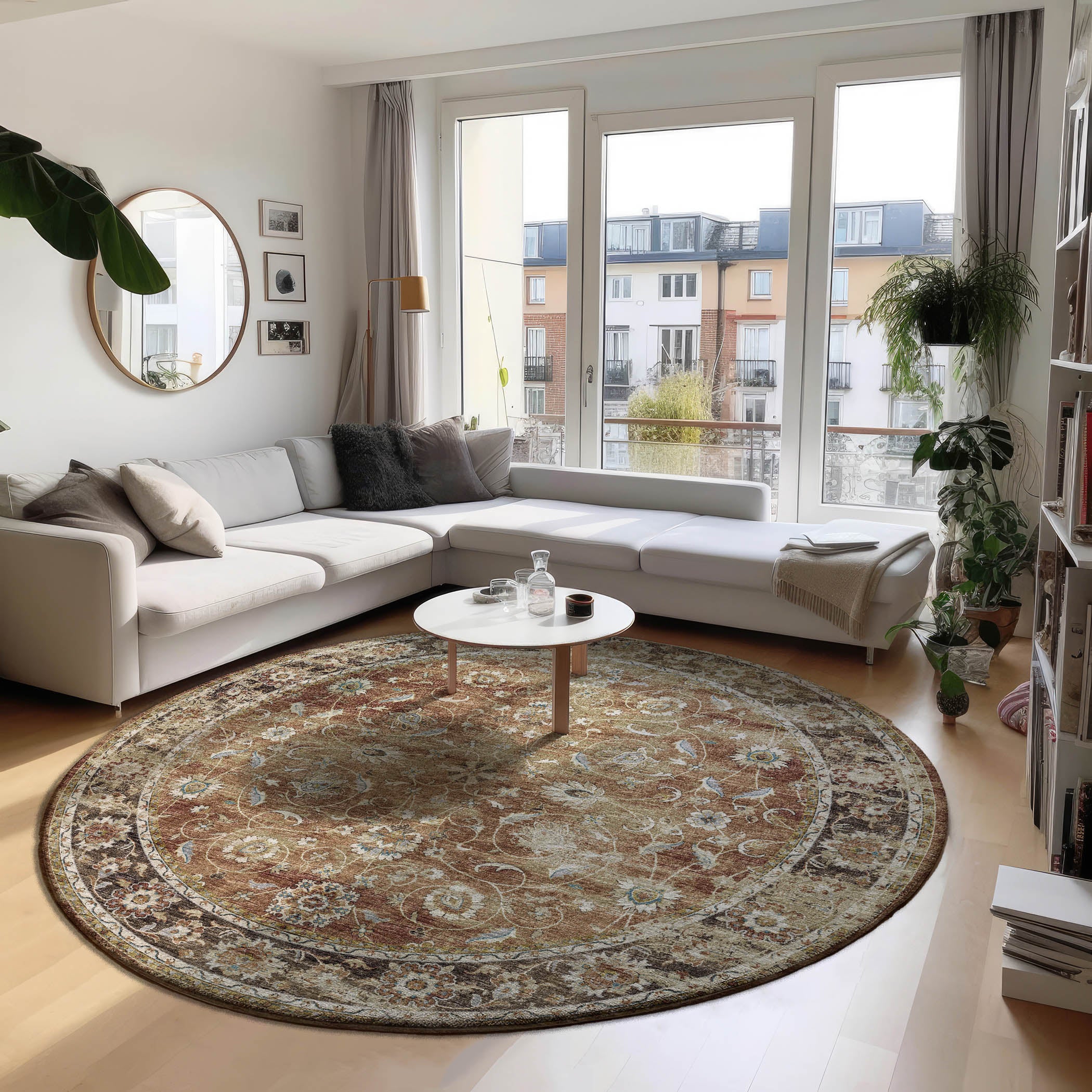 Indoor/Outdoor Traditional TU14 Paprika Red Rug 4' x 4' #shape_Round