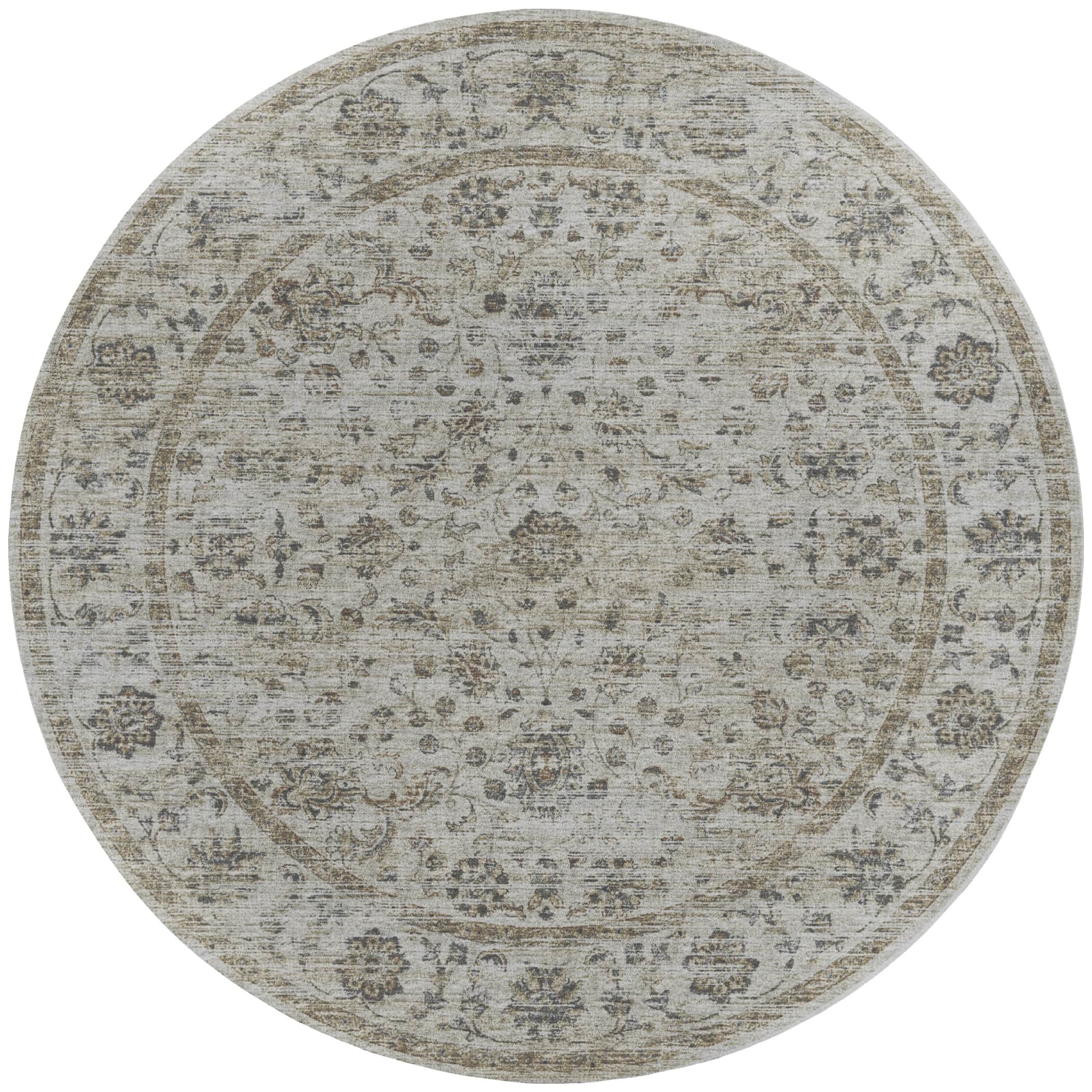 Indoor/Outdoor Traditional TU3 Ivory Rug 4' x 4' #shape_Round