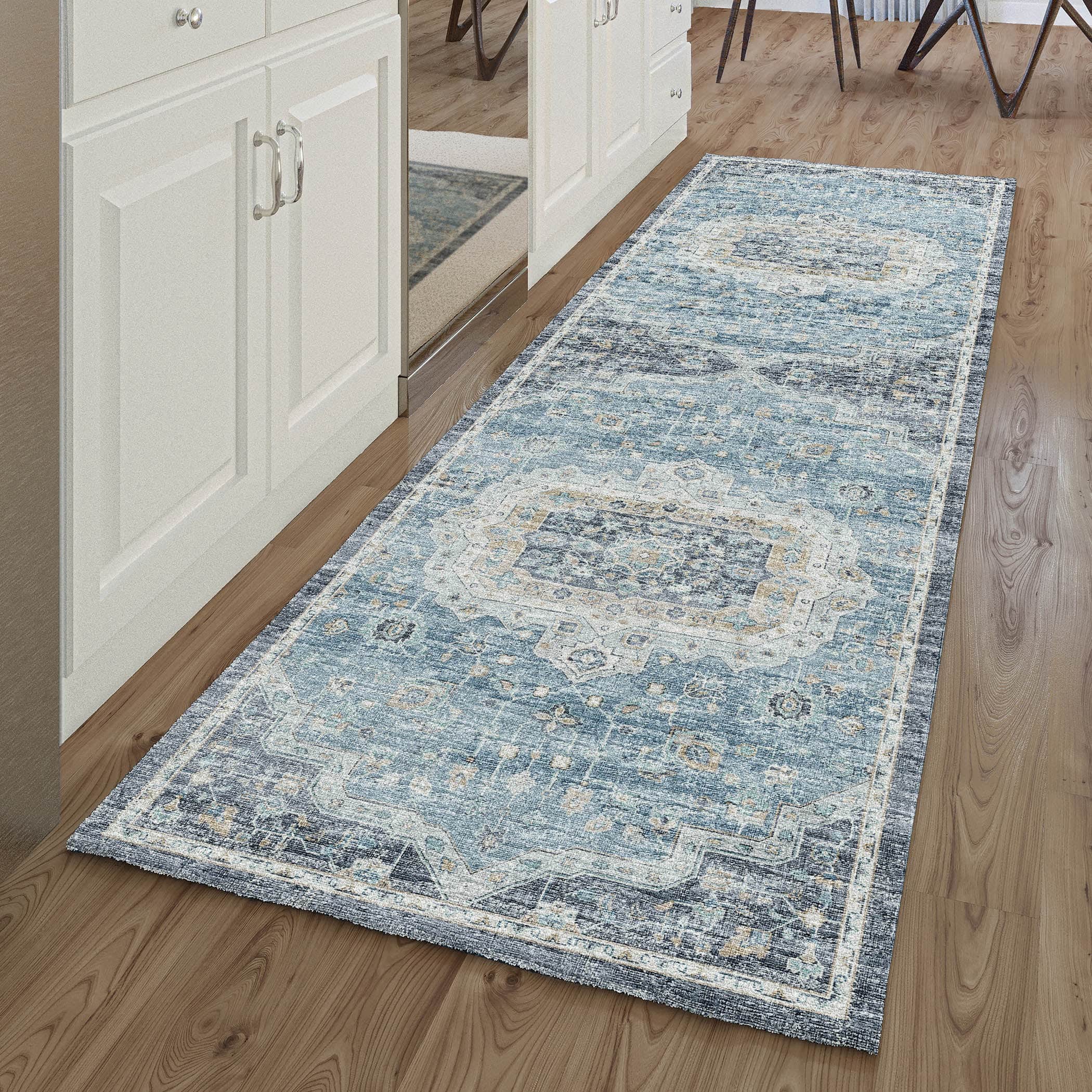 Indoor/Outdoor Traditional TU4 Blue Rug 2'6" x 10' #shape_Runner