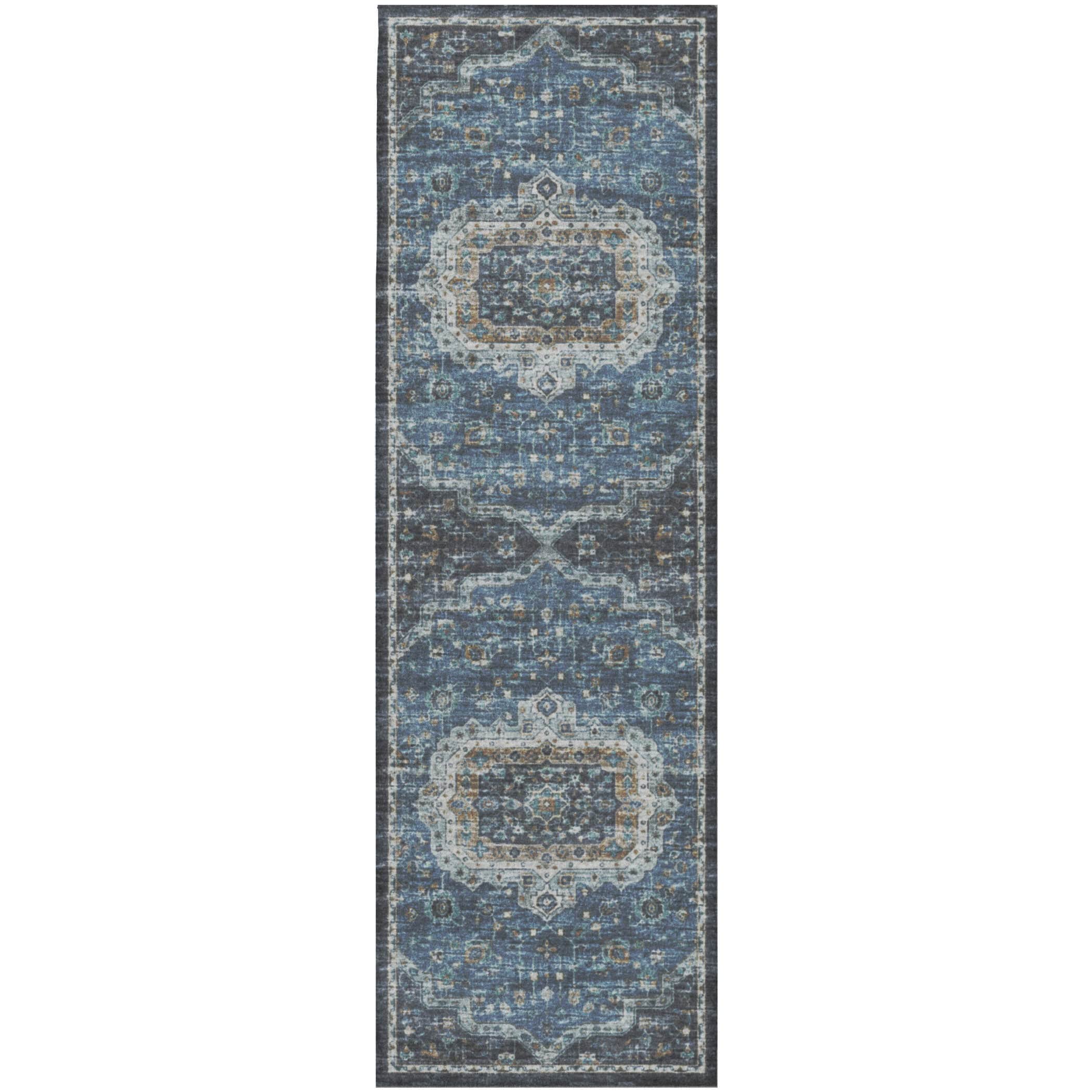 Indoor/Outdoor Traditional TU4 Blue Rug 2'6" x 10' #shape_Runner