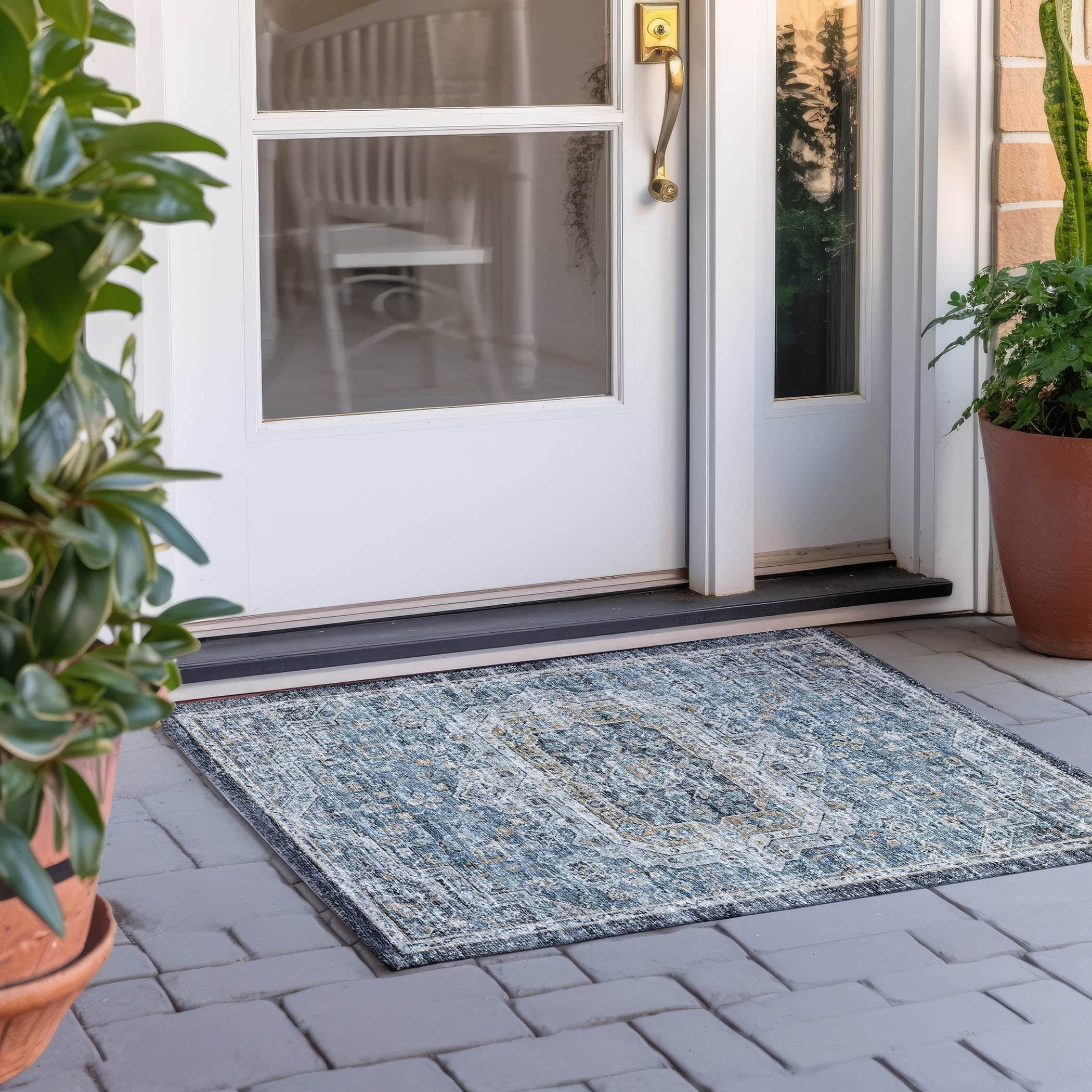 Indoor/Outdoor Traditional TU4 Blue Rug 1'8" x 2'6" #shape_Rectangle