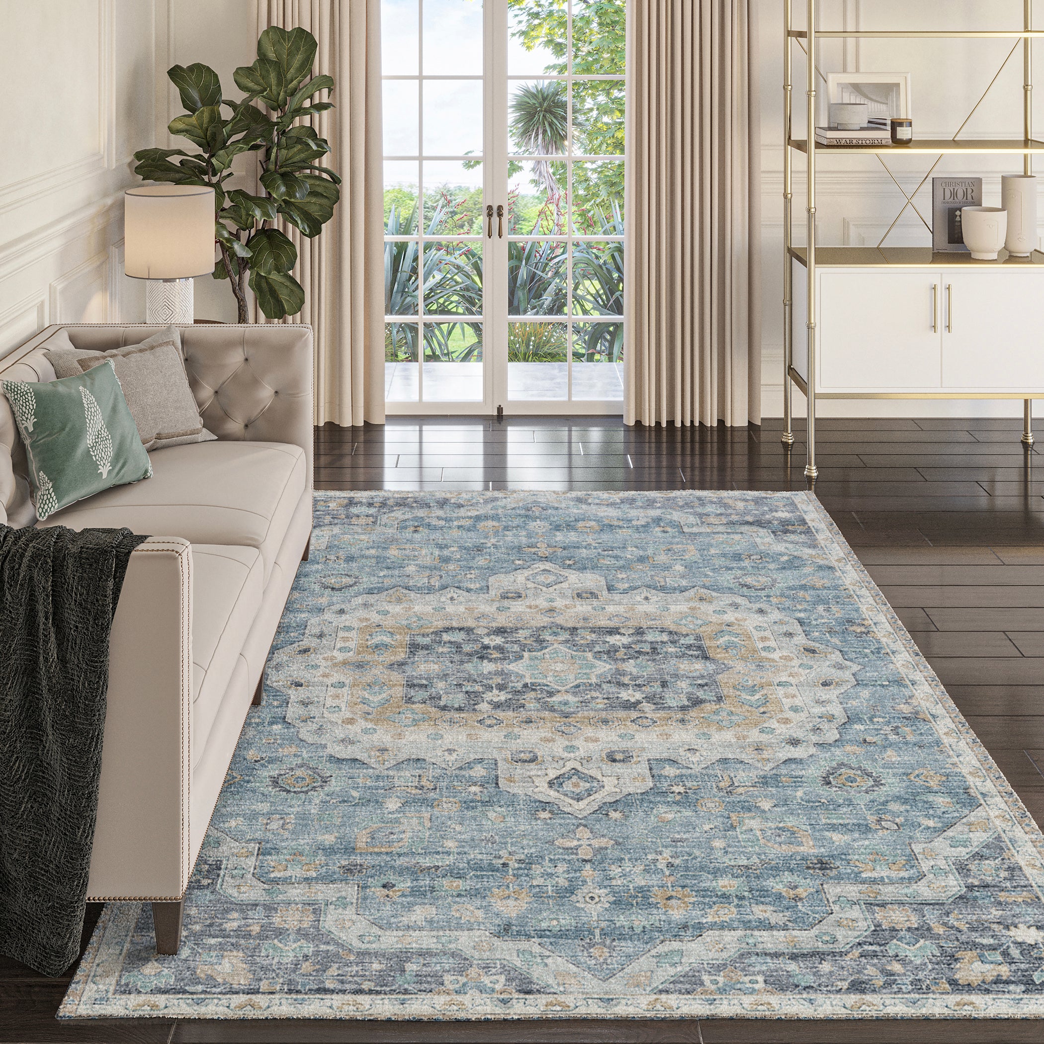 Indoor/Outdoor Traditional TU4 Blue Rug 3' x 5' #shape_Rectangle