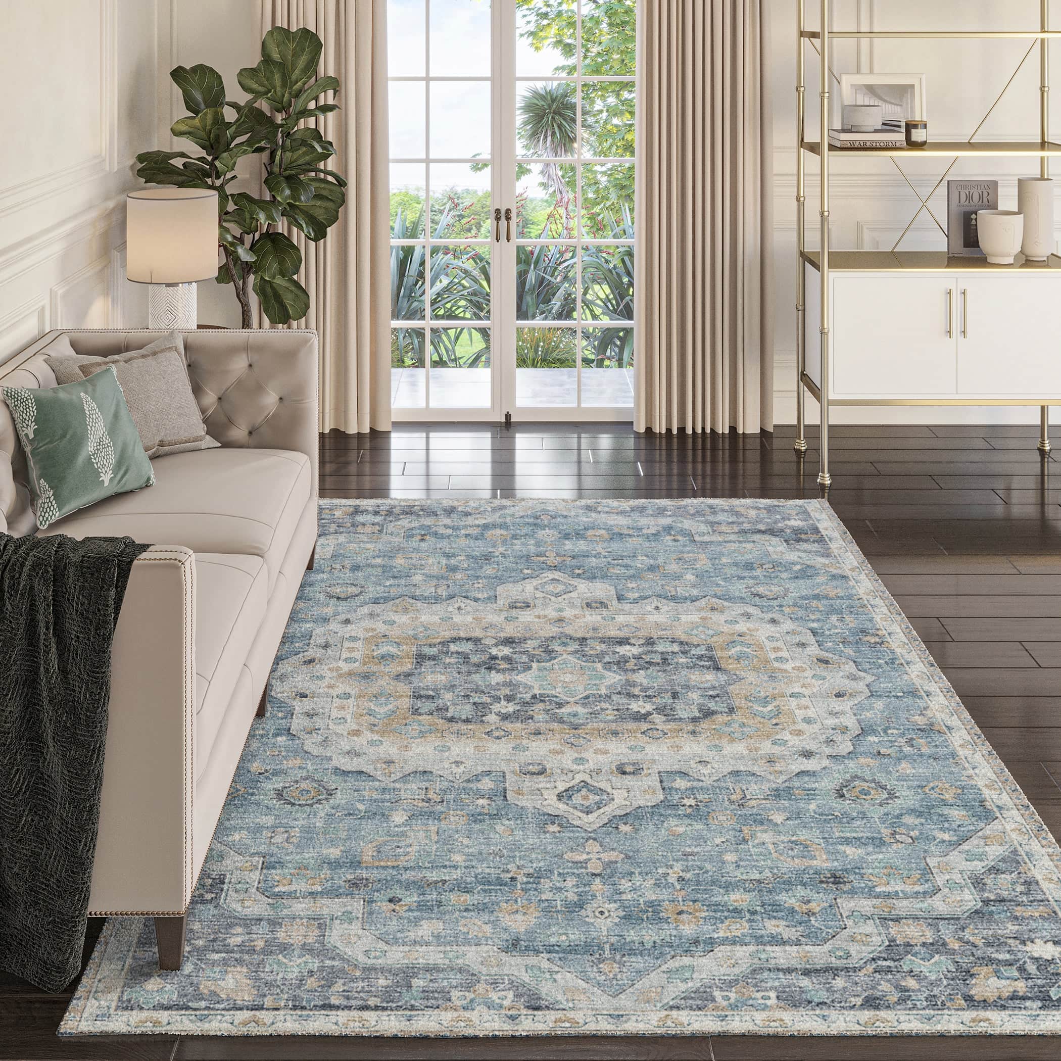 Indoor/Outdoor Traditional TU4 Blue Rug 3' x 5' #shape_Rectangle