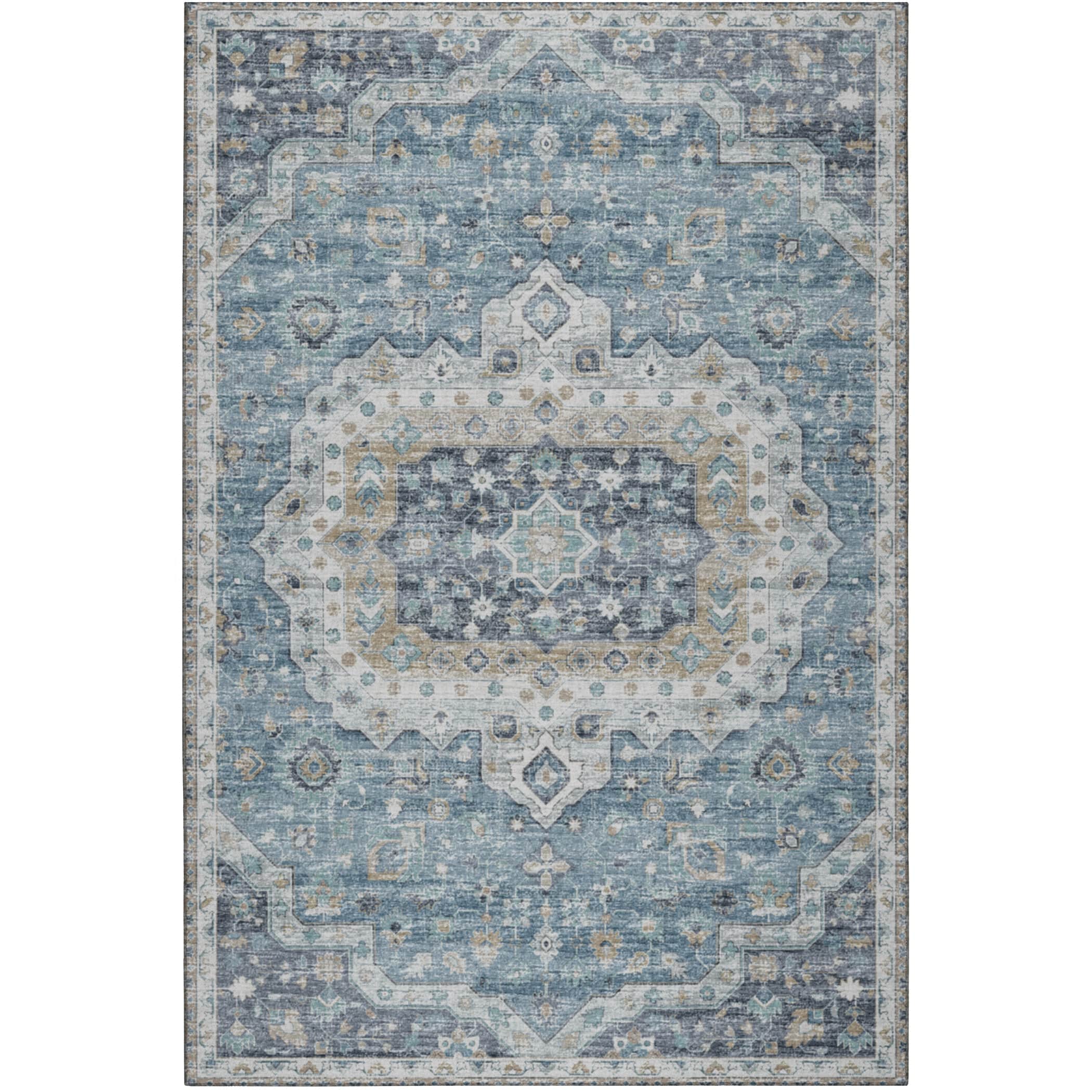 Indoor/Outdoor Traditional TU4 Blue Rug 3' x 5' #shape_Rectangle