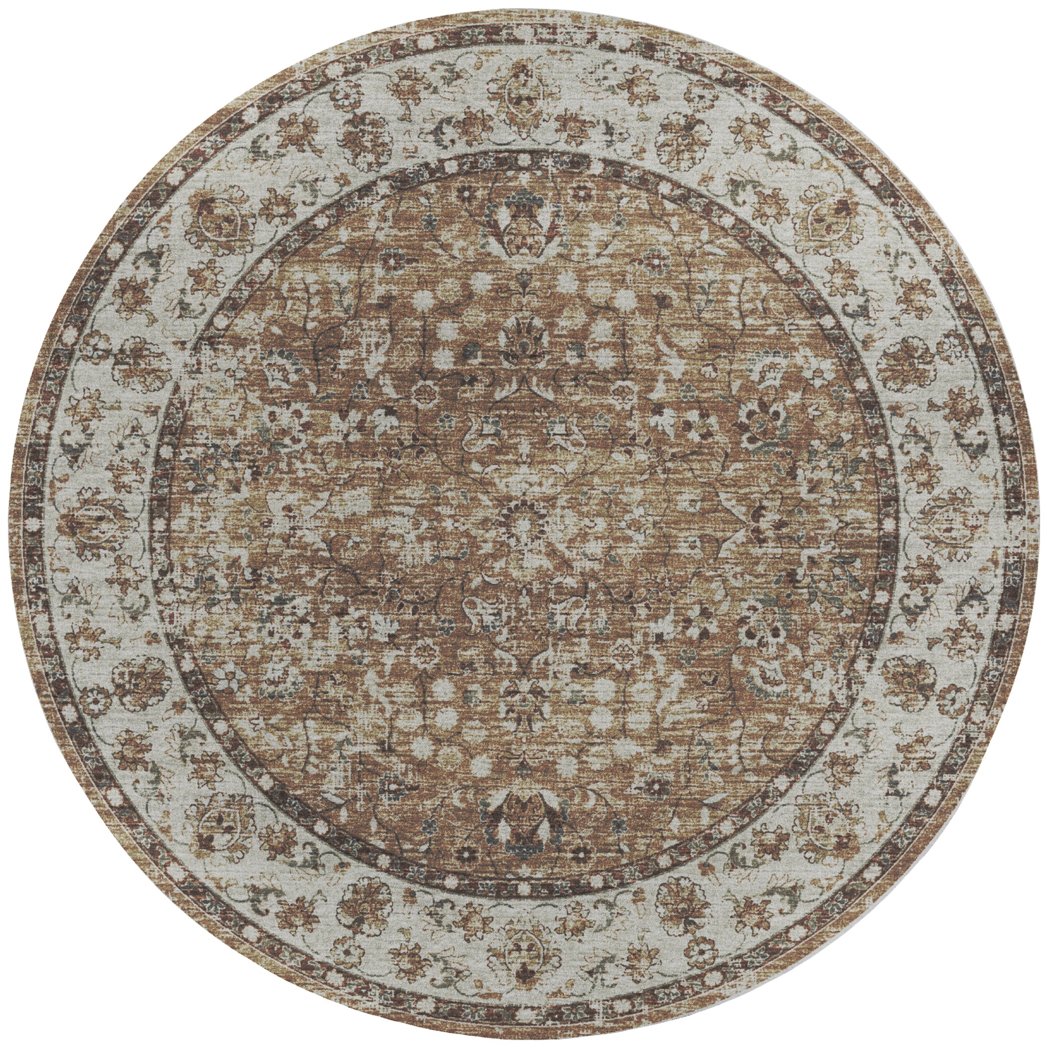 Indoor/Outdoor Traditional TU5 Taupe Brown Rug 4' x 4' #shape_Round