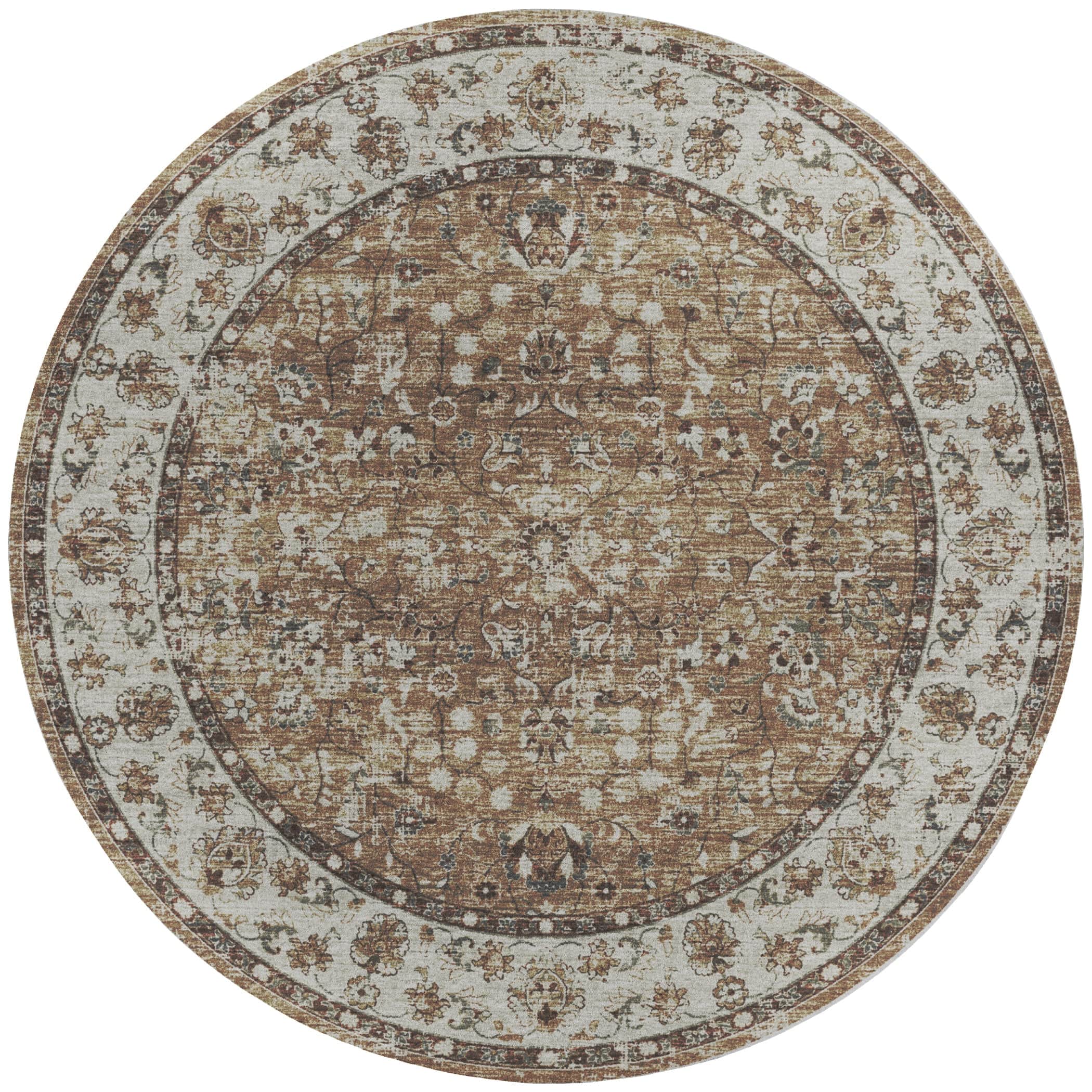 Indoor/Outdoor Traditional TU5 Taupe Brown Rug 4' x 4' #shape_Round