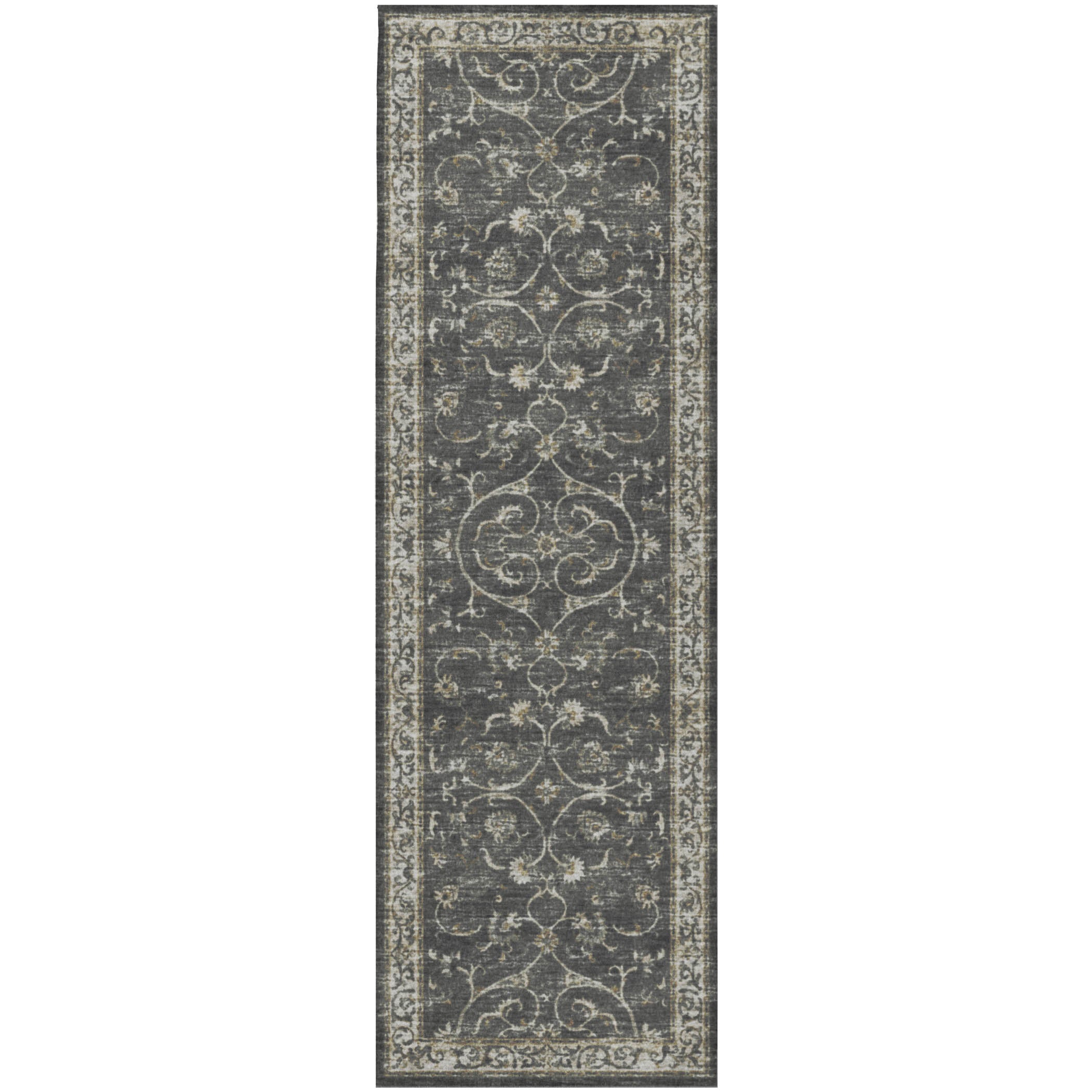 Indoor/Outdoor Traditional TU6 Charcoal Gray Rug 2'6" x 10' #shape_Runner