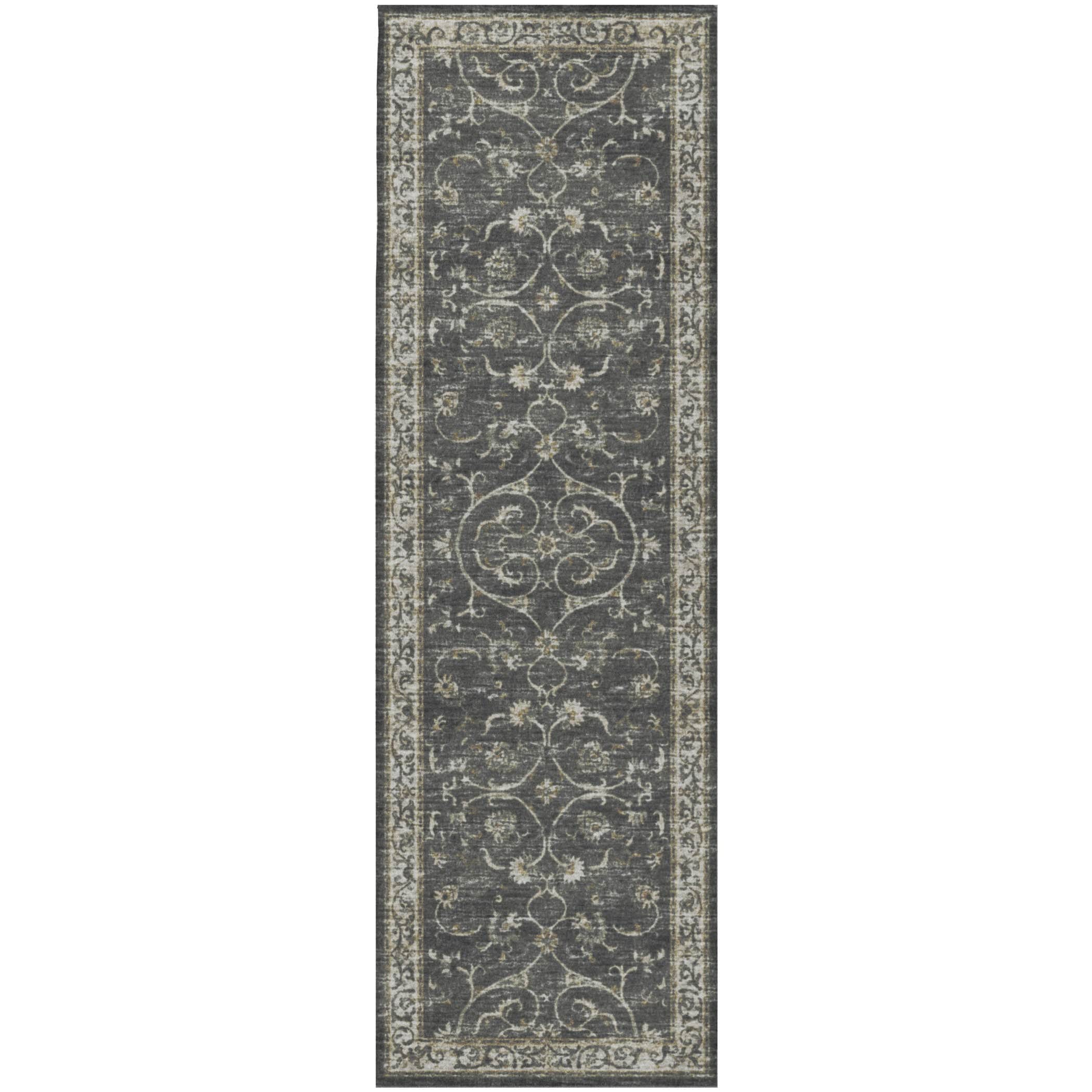 Indoor/Outdoor Traditional TU6 Charcoal Gray Rug 2'6" x 10' #shape_Runner