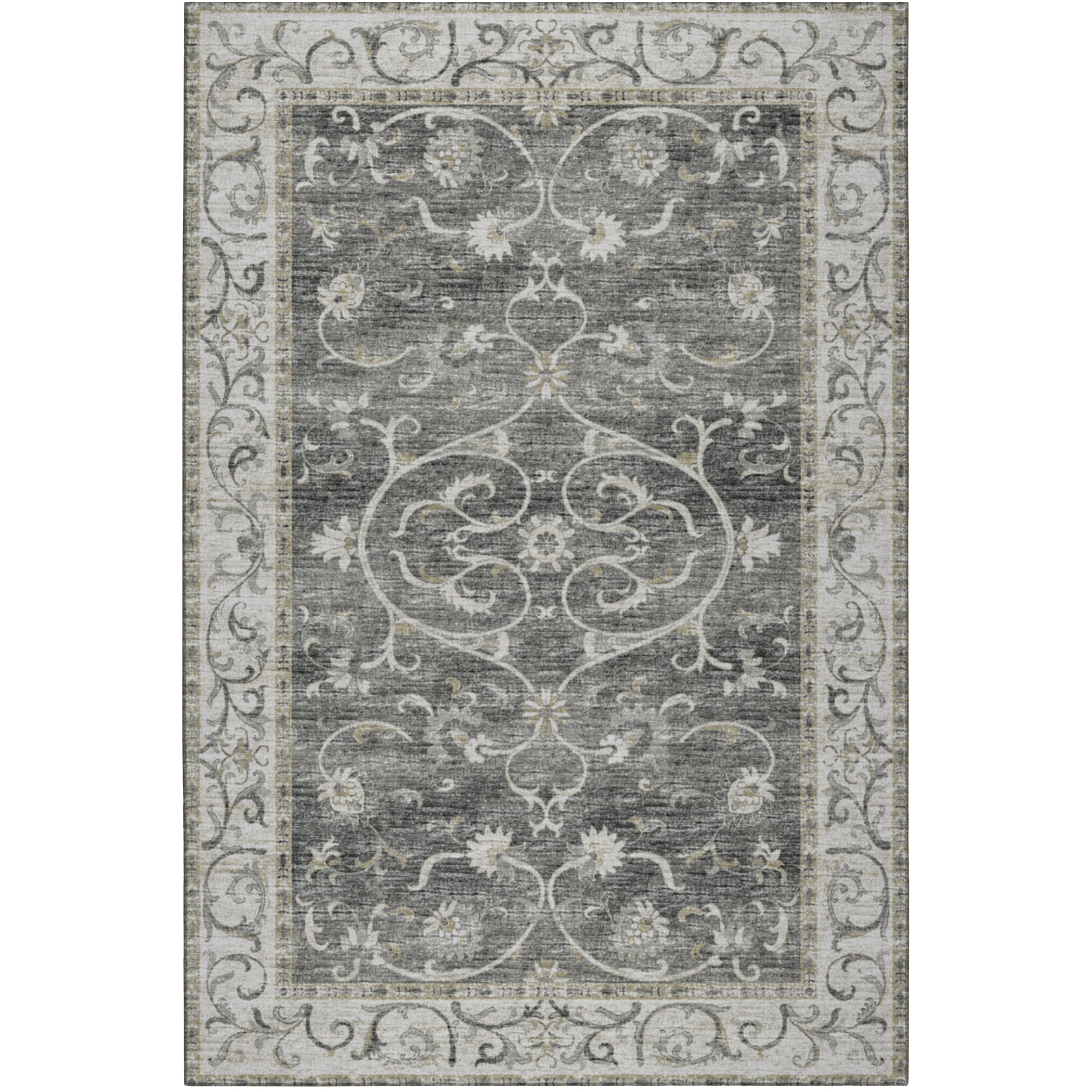 Indoor/Outdoor Traditional TU6 Charcoal Gray Rug 3' x 5' #shape_Rectangle
