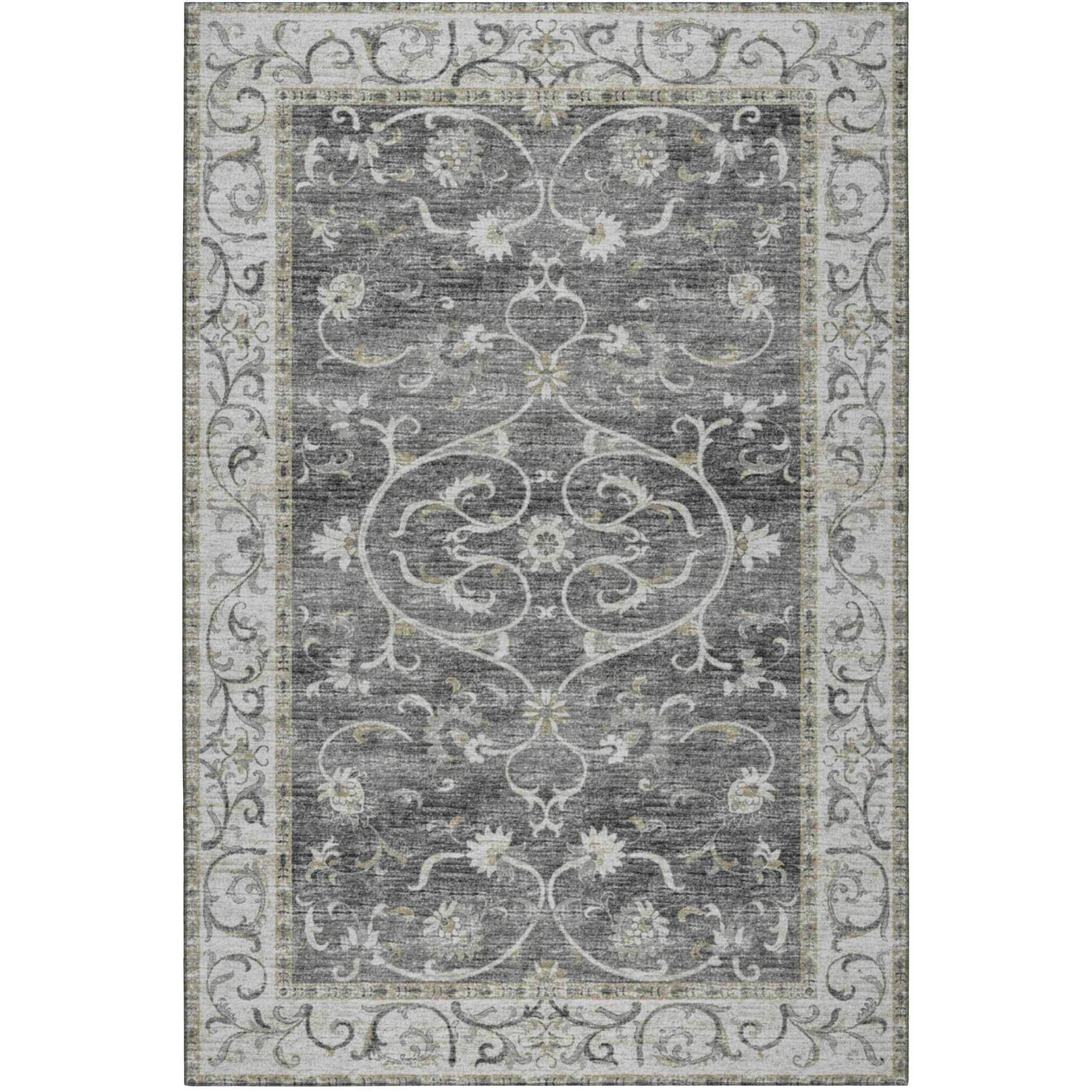Indoor/Outdoor Traditional TU6 Charcoal Gray Rug 3' x 5' #shape_Rectangle