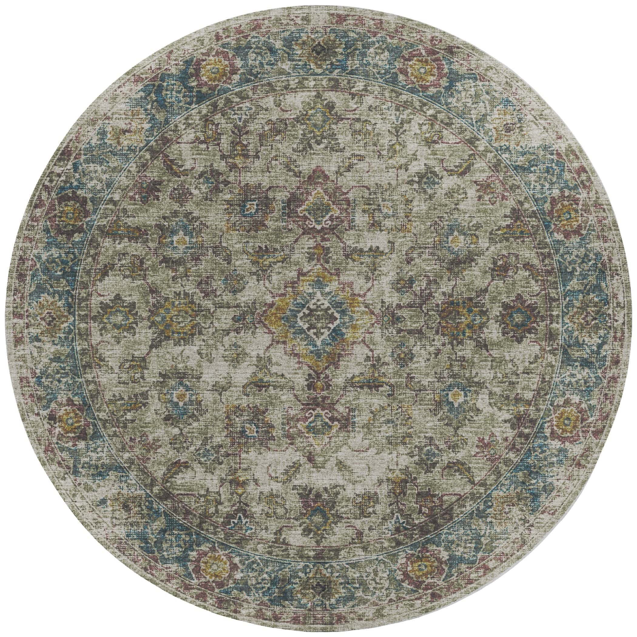 Indoor/Outdoor Traditional TU7 Linen Ivory Rug 4' x 4' #shape_Round