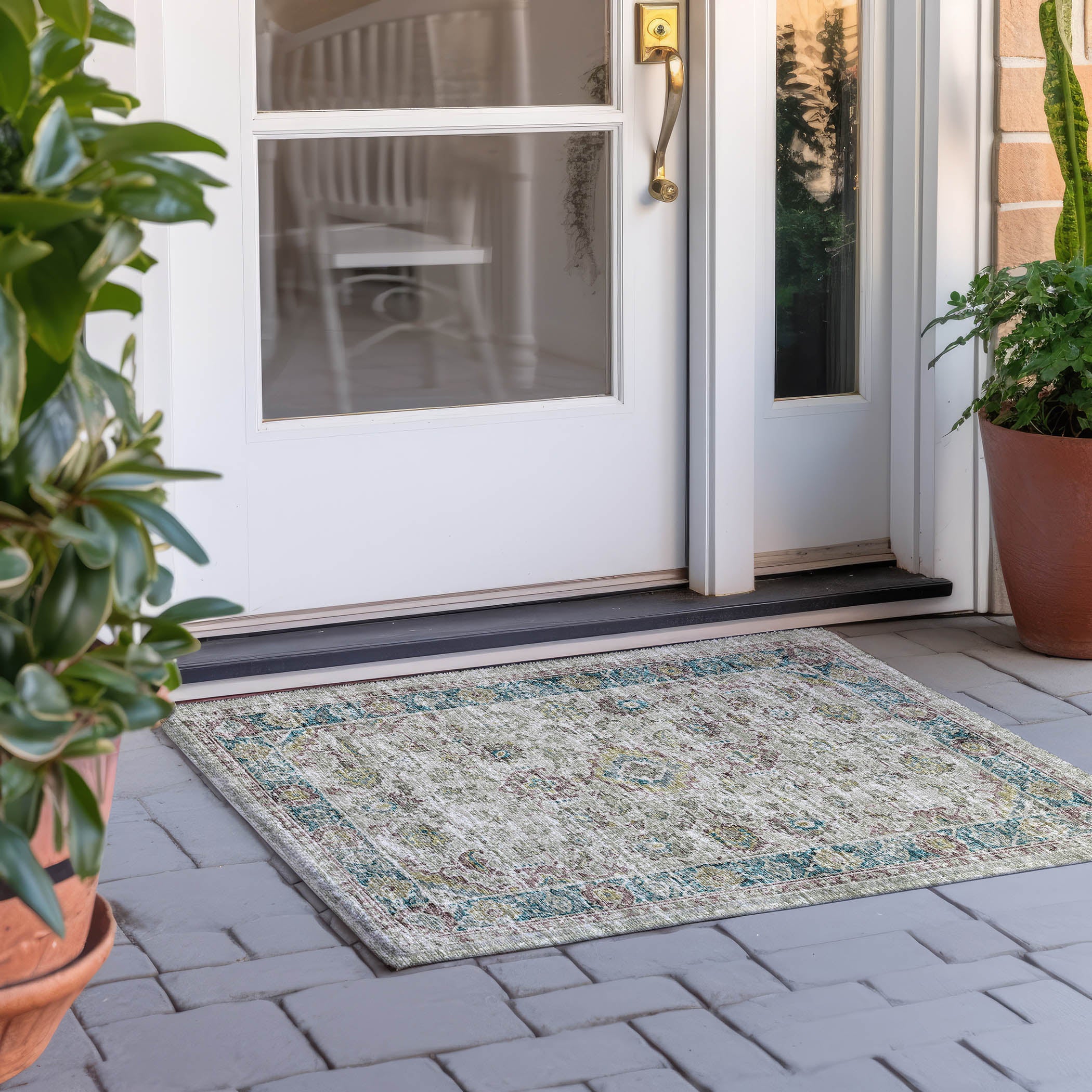 Indoor/Outdoor Traditional TU7 Linen Ivory Rug 1'8" x 2'6" #shape_Rectangle