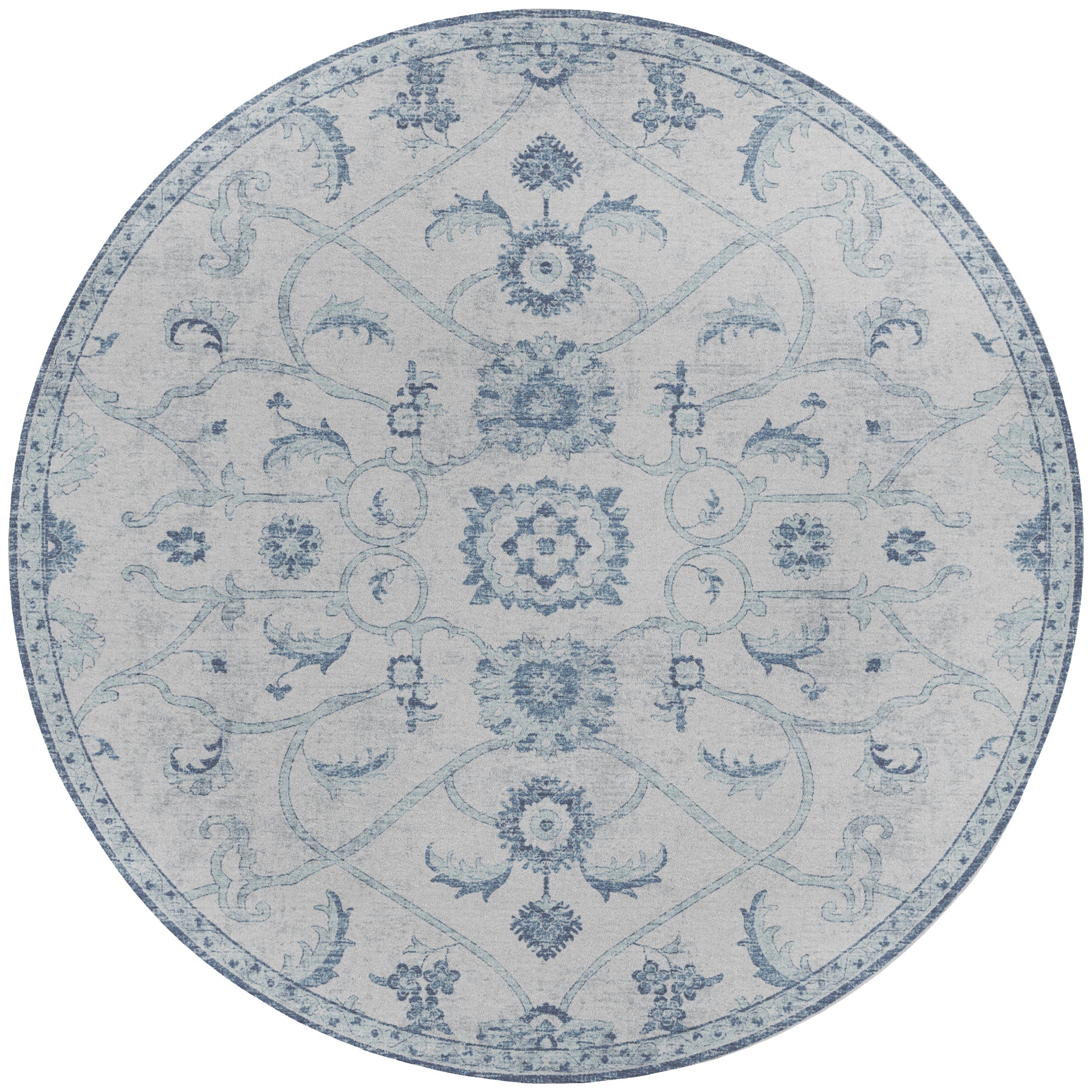 Indoor/Outdoor Traditional TU8 Denim Blue Rug 4' x 4' #shape_Round