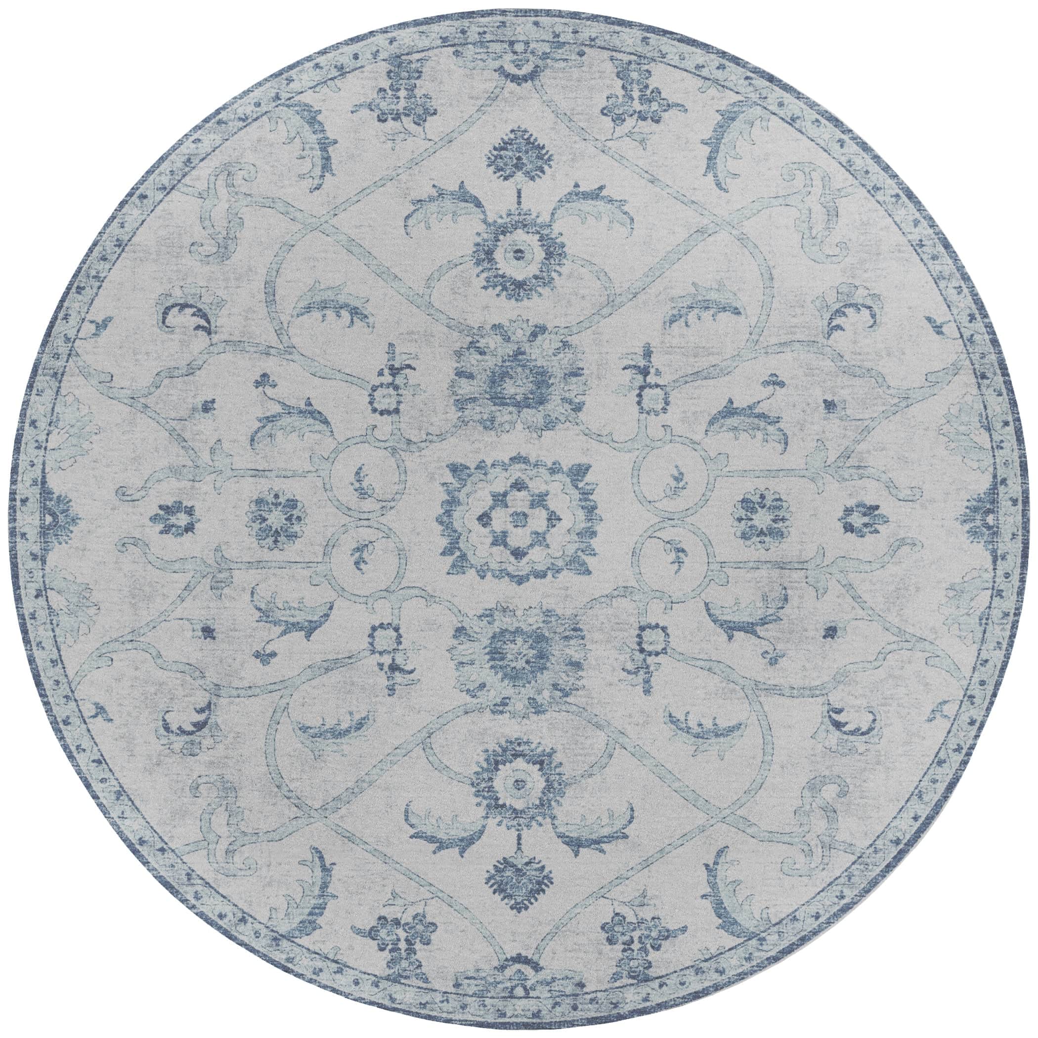 Indoor/Outdoor Traditional TU8 Denim Blue Rug 4' x 4' #shape_Round