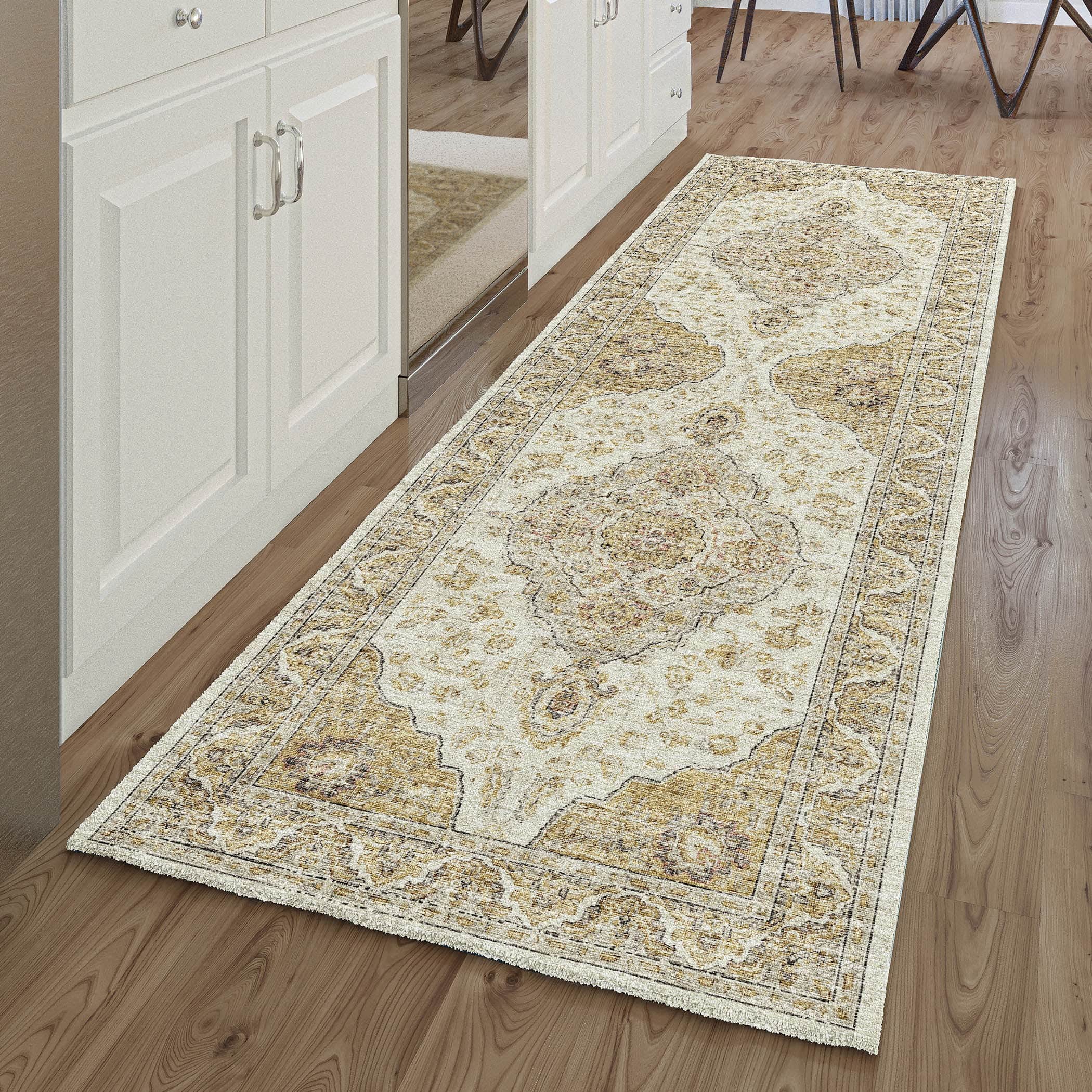 Indoor/Outdoor Traditional TU9 Gold Rug 2'6" x 10' #shape_Runner