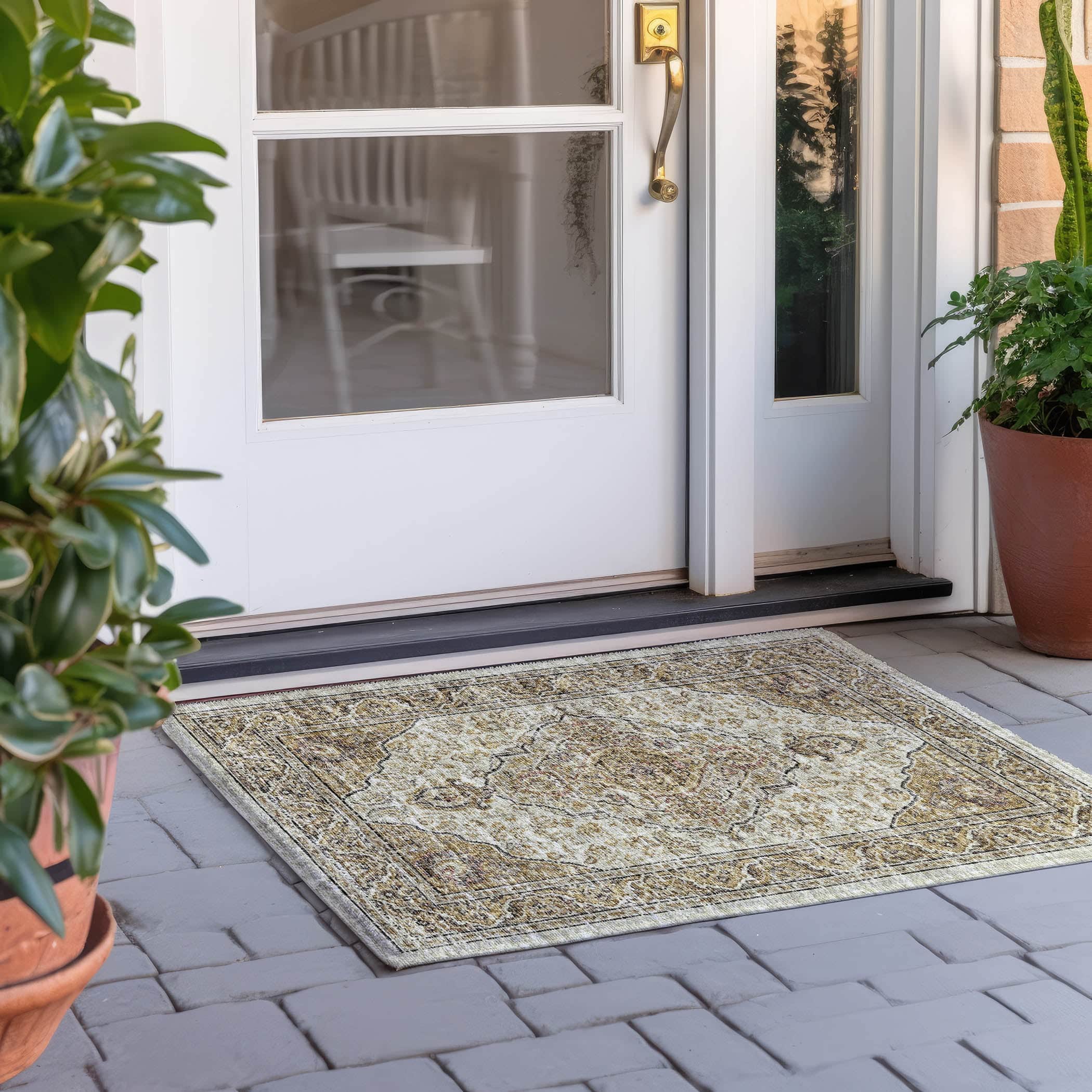 Indoor/Outdoor Traditional TU9 Gold Rug 1'8" x 2'6" #shape_Rectangle
