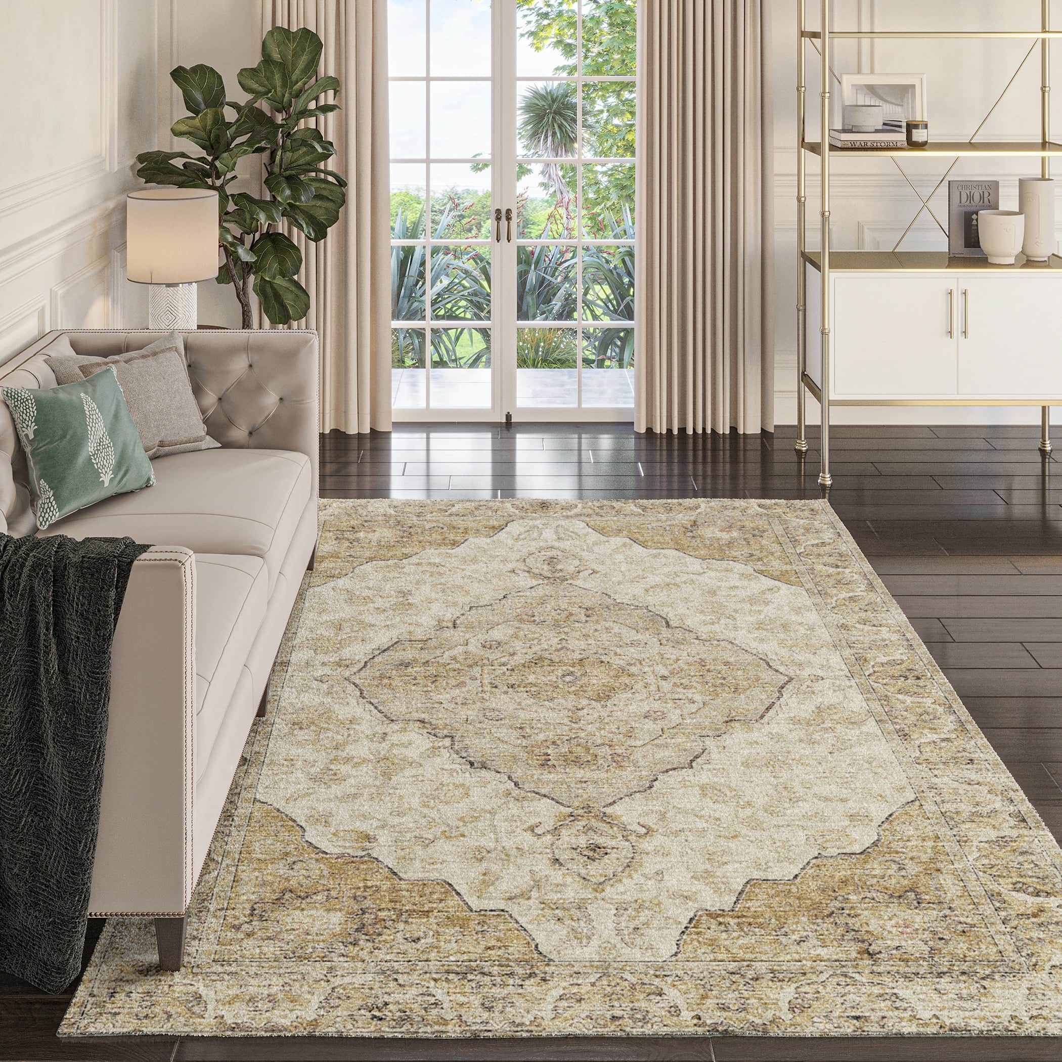 Indoor/Outdoor Traditional TU9 Gold Rug 3' x 5' #shape_Rectangle